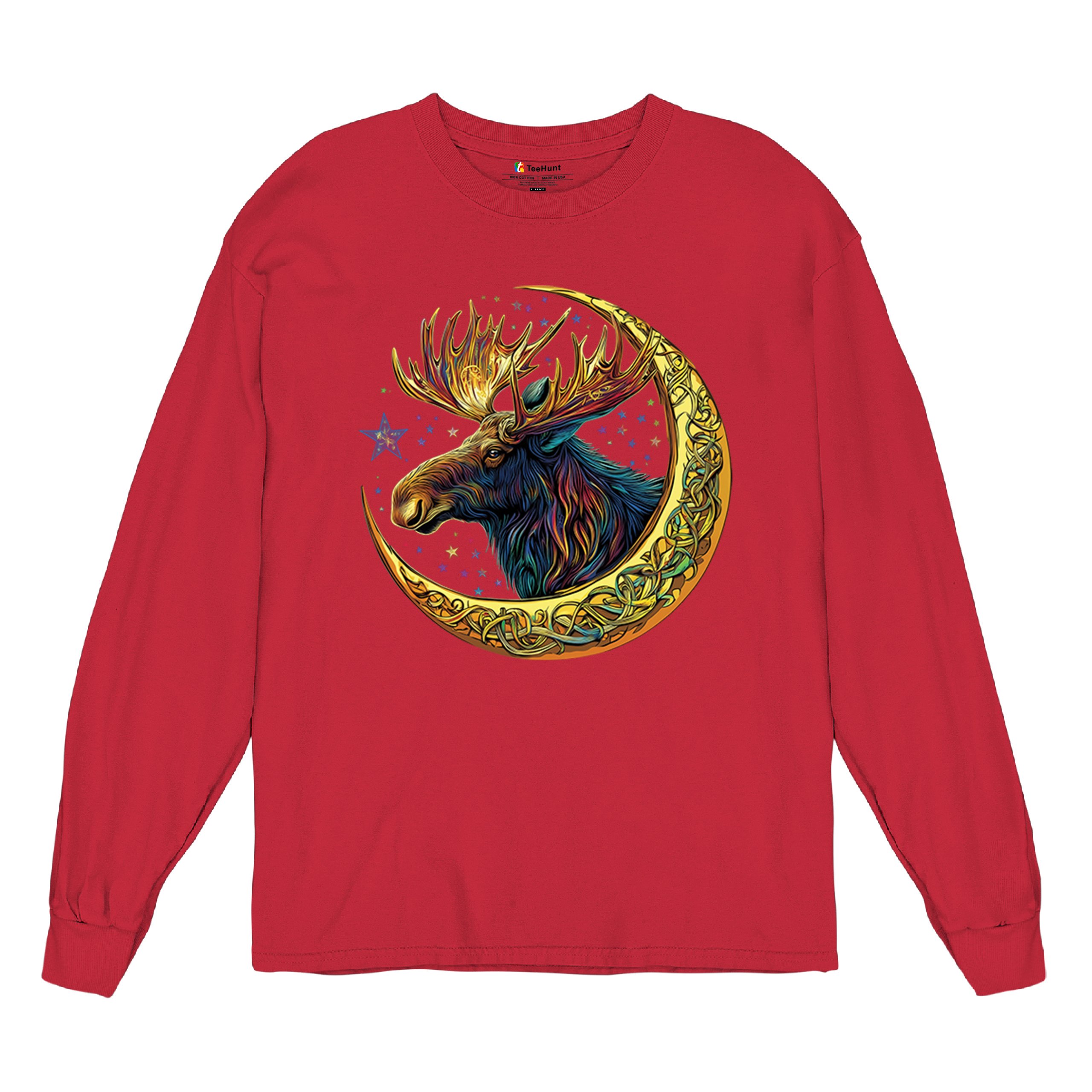 Celtic Moon Moose Long Sleeve T-shirt Mystical Beast Majestic Cosmic Wildlife - Picture 27 of 78