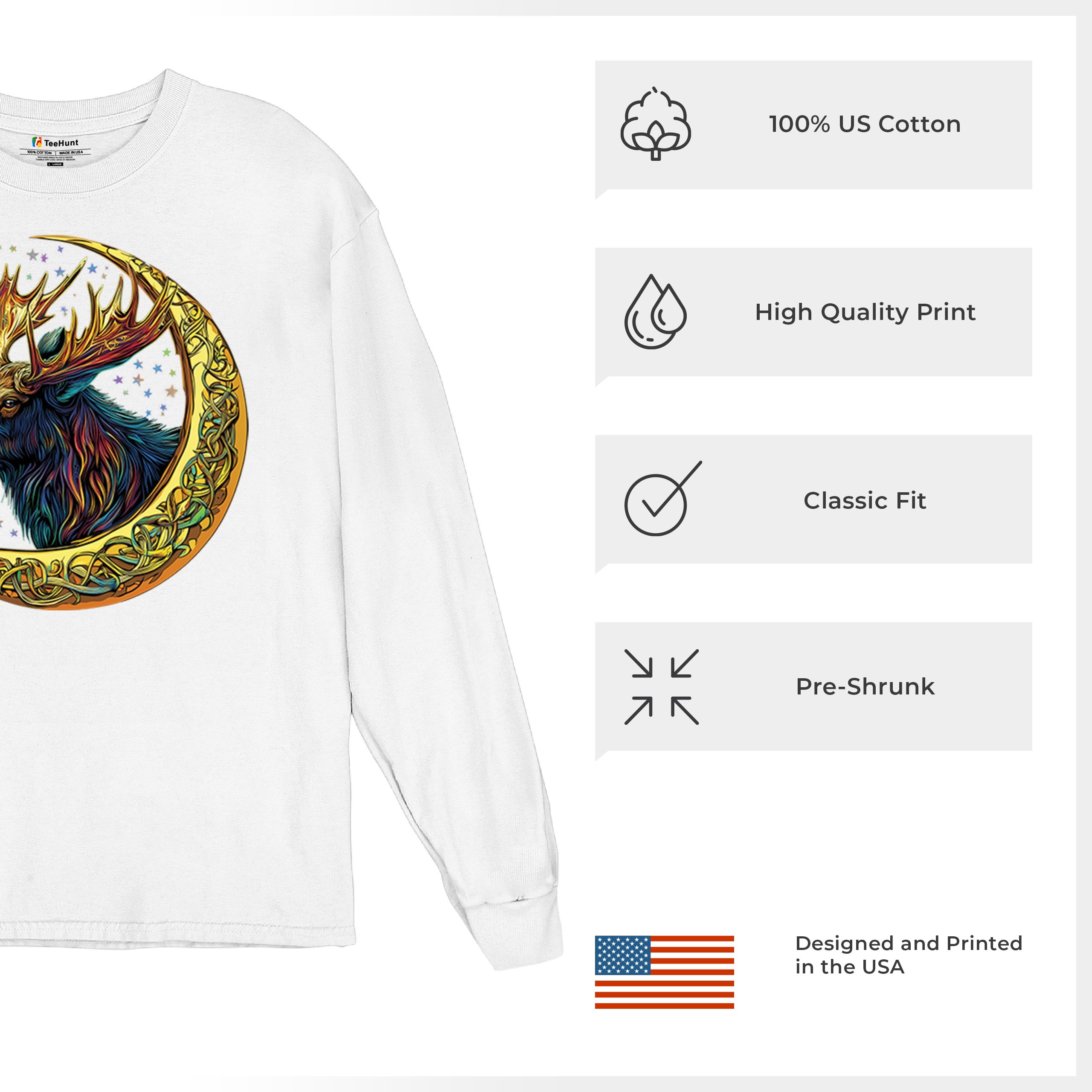 Celtic Moon Moose Long Sleeve T-shirt Mystical Beast Majestic Cosmic Wildlife - Picture 35 of 78