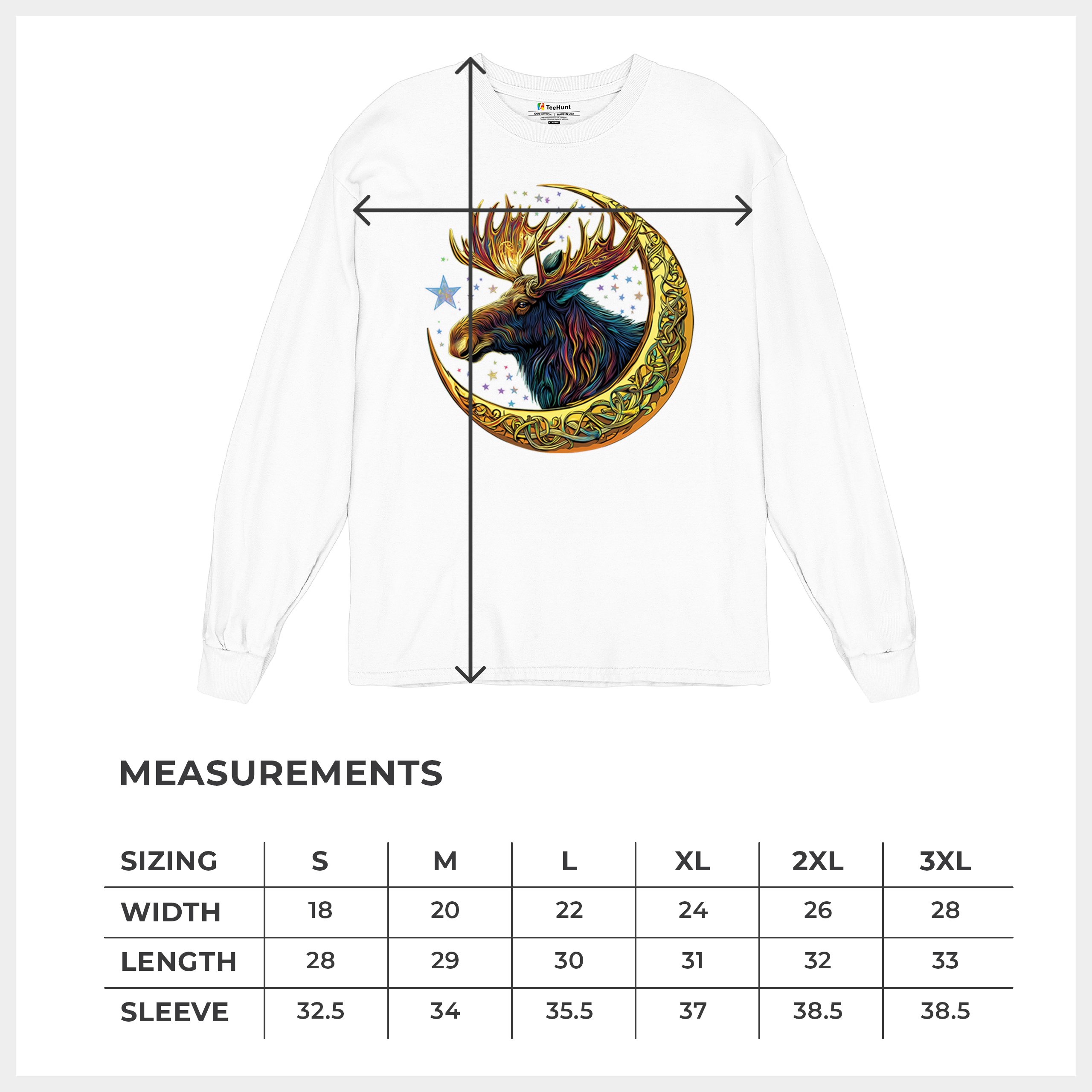 Celtic Moon Moose Long Sleeve T-shirt Mystical Beast Majestic Cosmic Wildlife - Picture 36 of 78