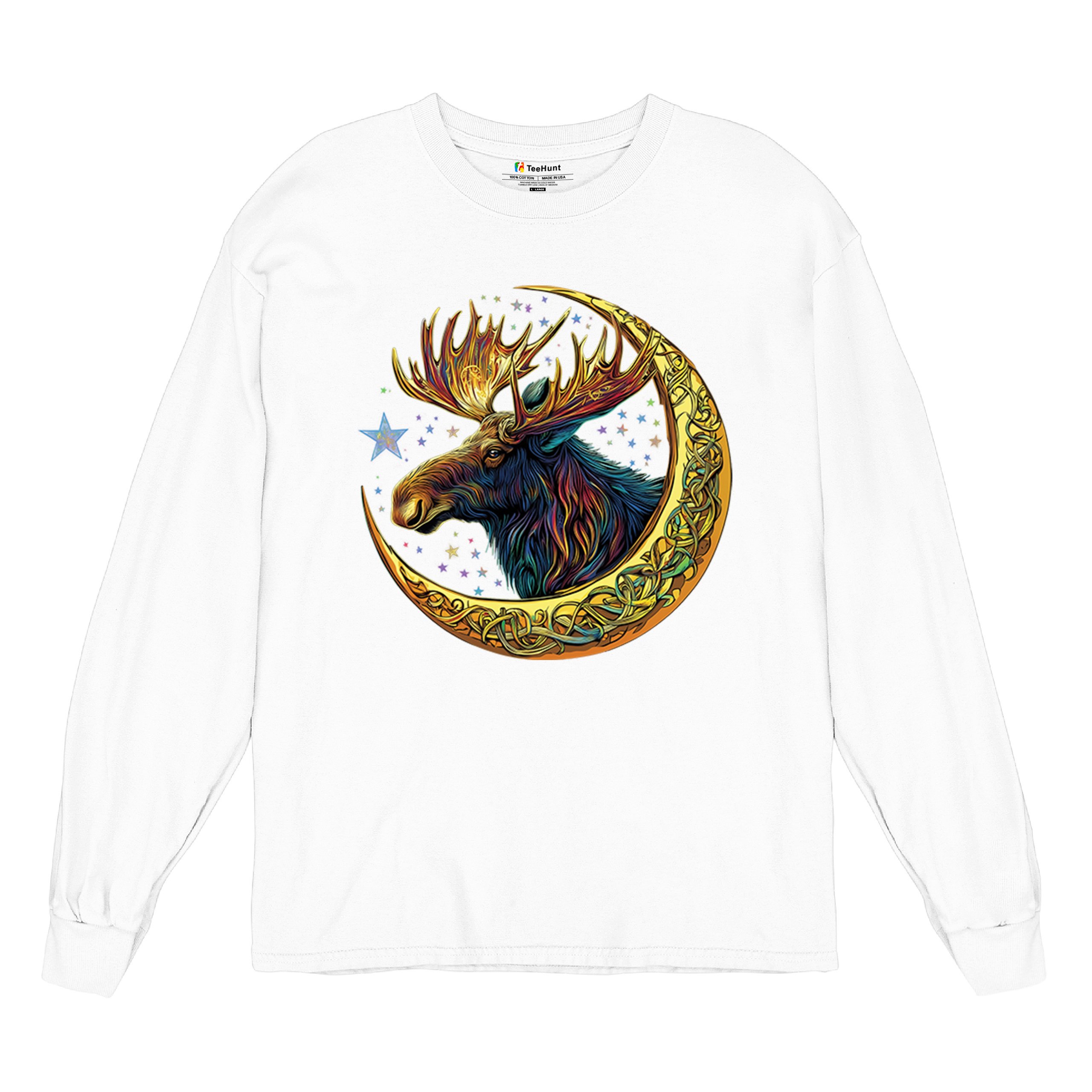 Celtic Moon Moose Long Sleeve T-shirt Mystical Beast Majestic Cosmic Wildlife - Picture 34 of 78