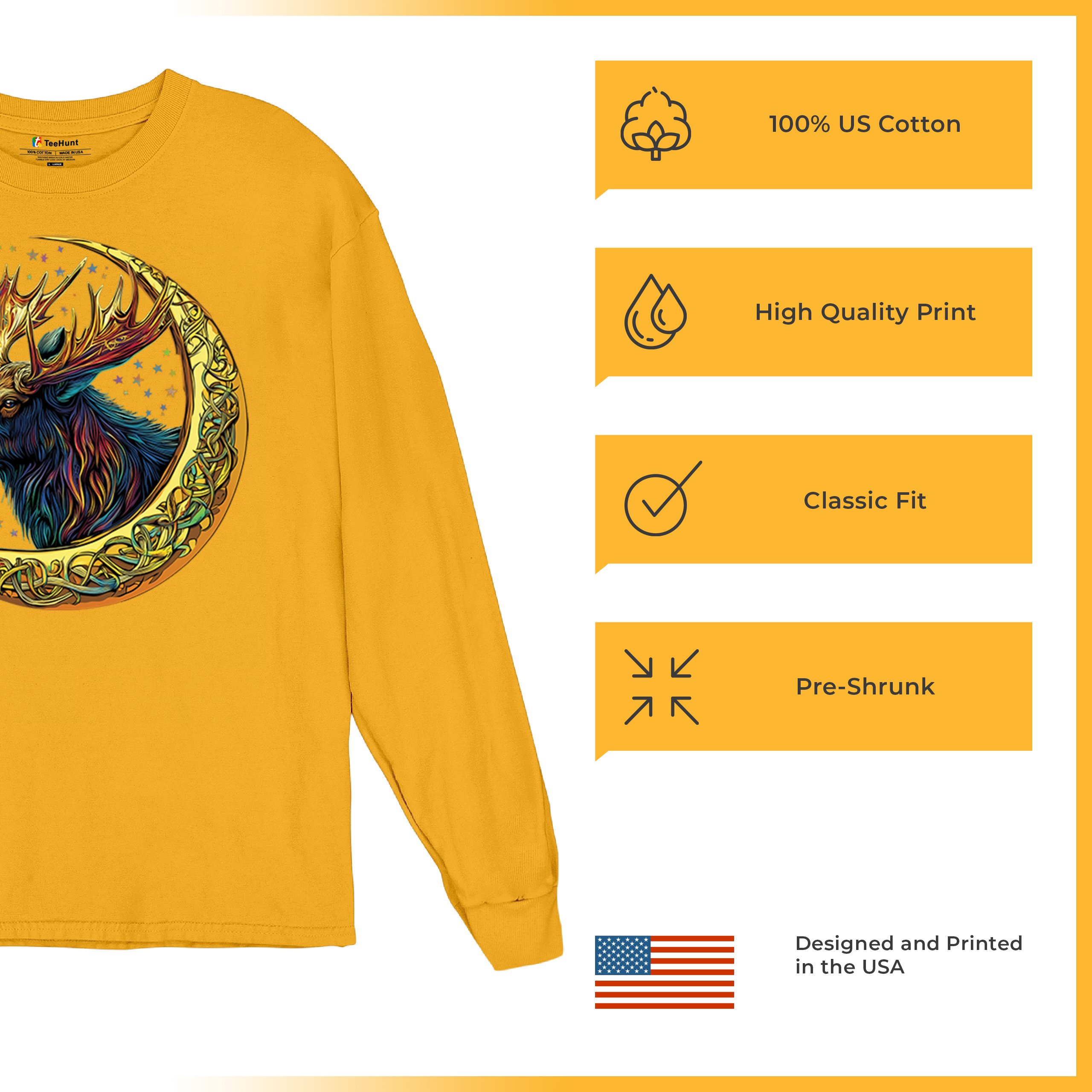 Celtic Moon Moose Long Sleeve T-shirt Mystical Beast Majestic Cosmic Wildlife - Picture 70 of 78