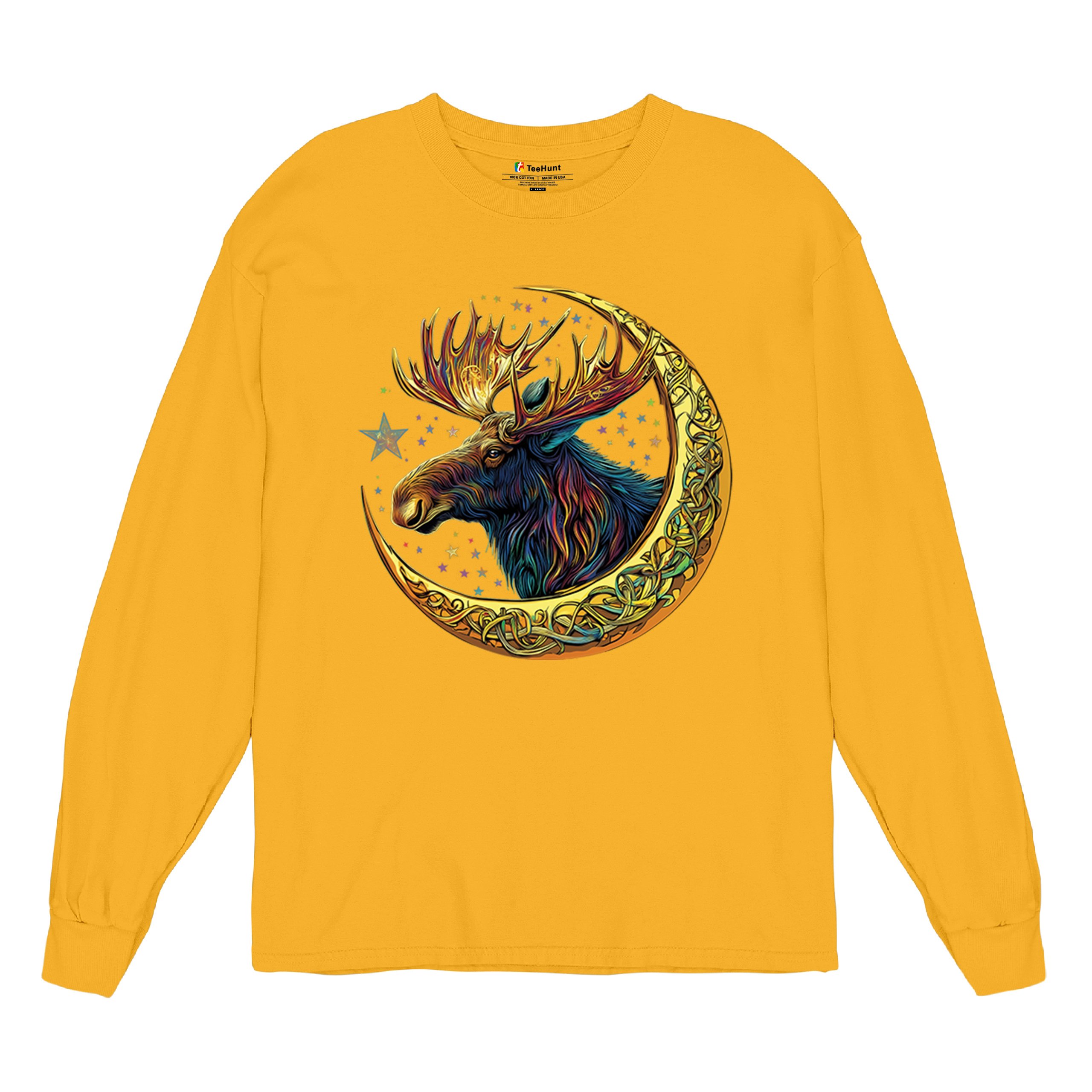 Celtic Moon Moose Long Sleeve T-shirt Mystical Beast Majestic Cosmic Wildlife - Picture 69 of 78