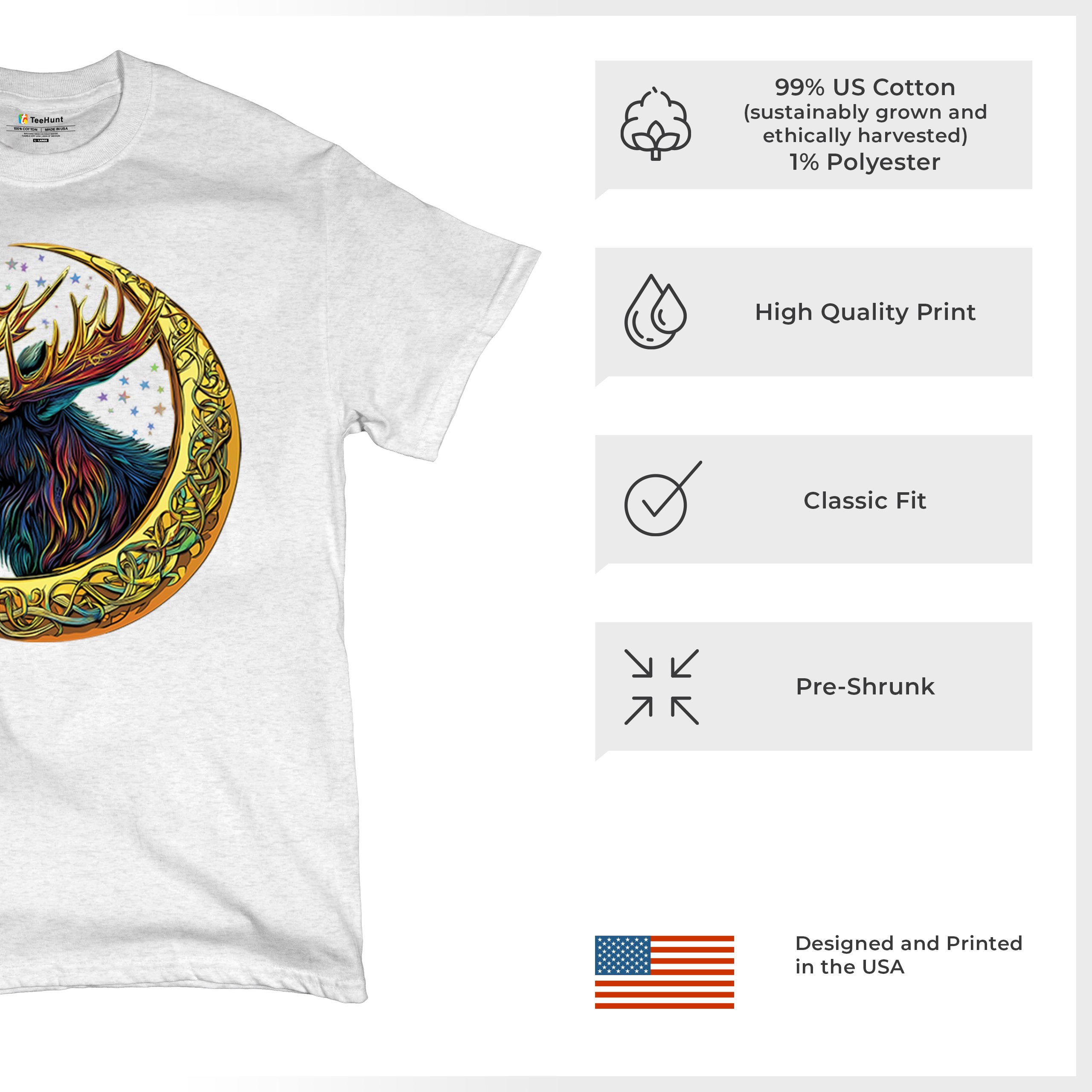 Celtic Moon Moose T-shirt Mystical Beast Majestic Cosmic Wildlife Men's Tee - Picture 70 of 113