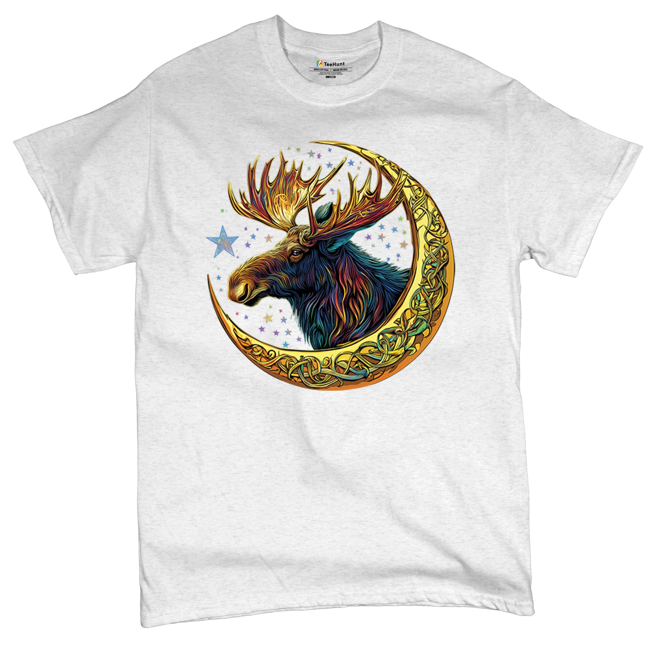 Celtic Moon Moose T-shirt Mystical Beast Majestic Cosmic Wildlife Men's Tee - Picture 69 of 113