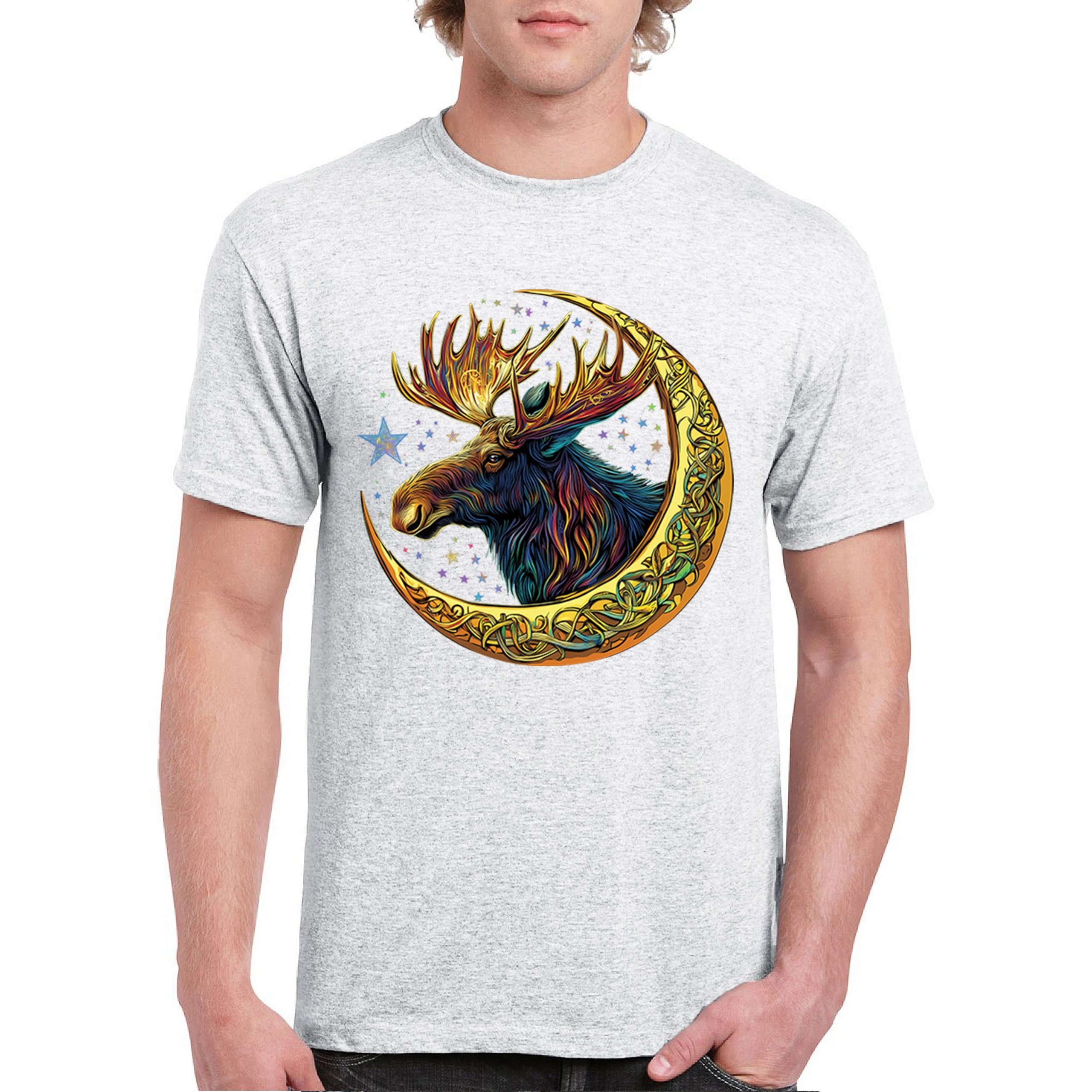 Celtic Moon Moose T-shirt Mystical Beast Majestic Cosmic Wildlife Men's Tee - Picture 65 of 113
