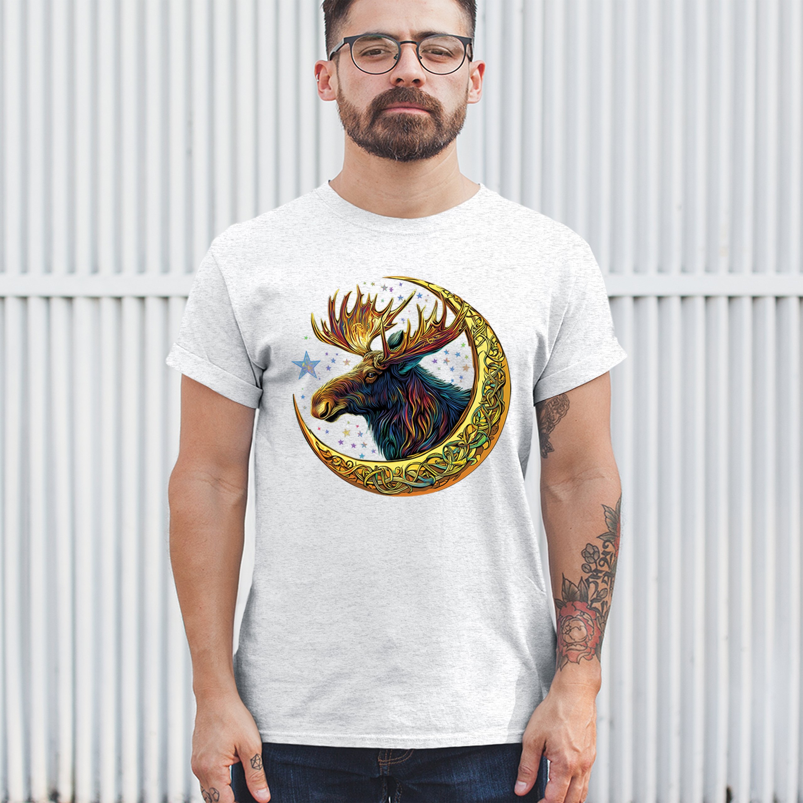 Celtic Moon Moose T-shirt Mystical Beast Majestic Cosmic Wildlife Men's Tee - Picture 68 of 113