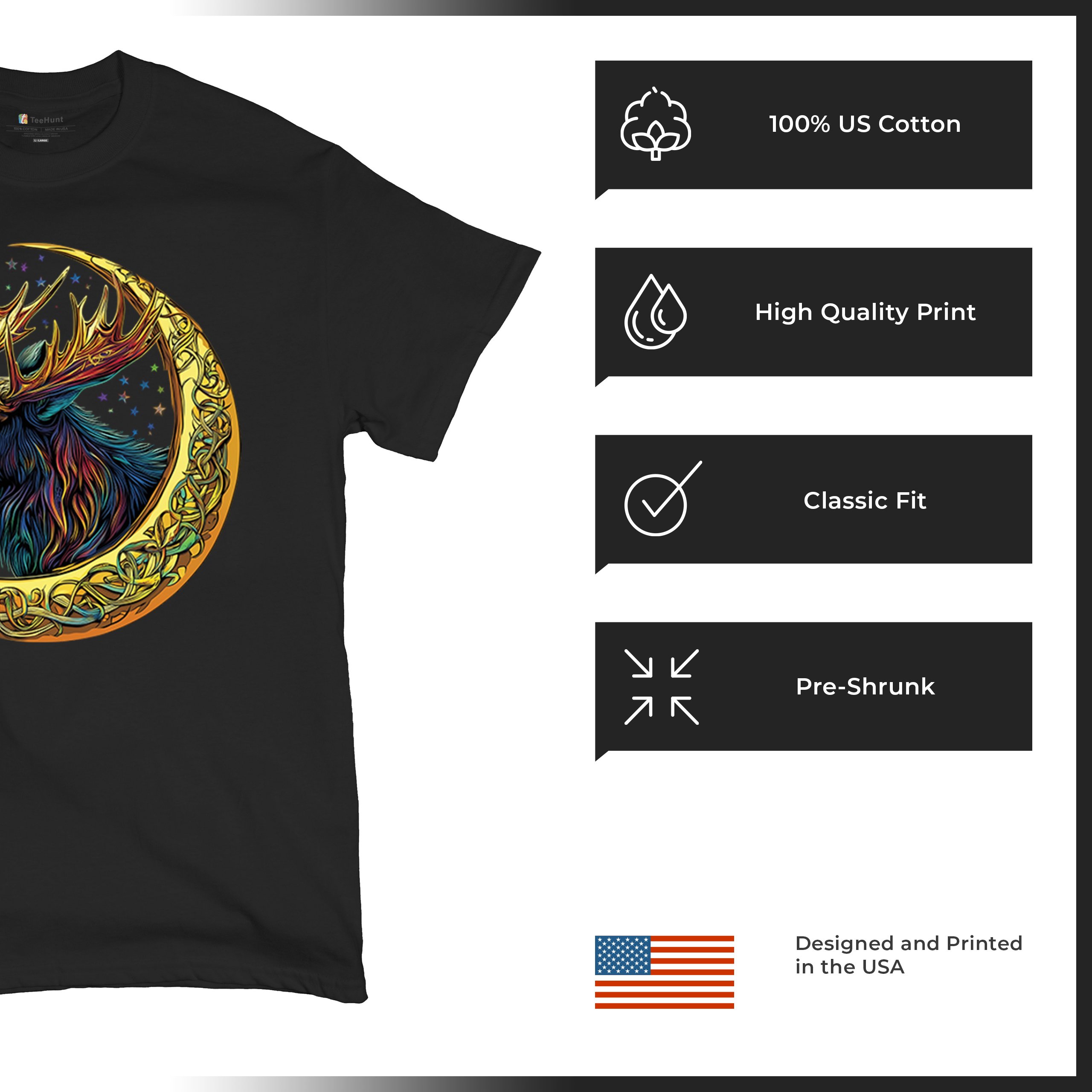 Celtic Moon Moose T-shirt Mystical Beast Majestic Cosmic Wildlife Men's Tee - Picture 7 of 113