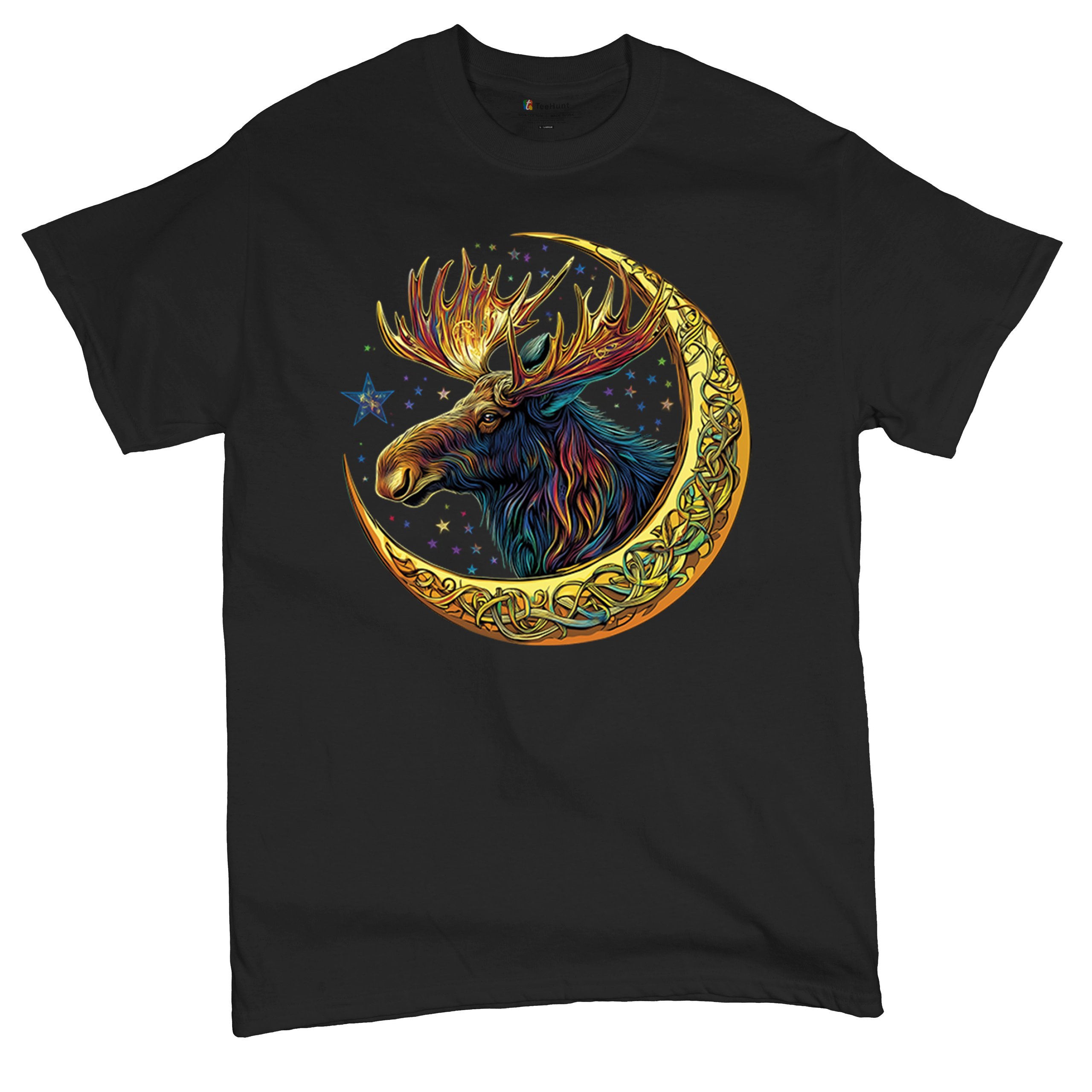 Celtic Moon Moose T-shirt Mystical Beast Majestic Cosmic Wildlife Men's Tee - Picture 6 of 113