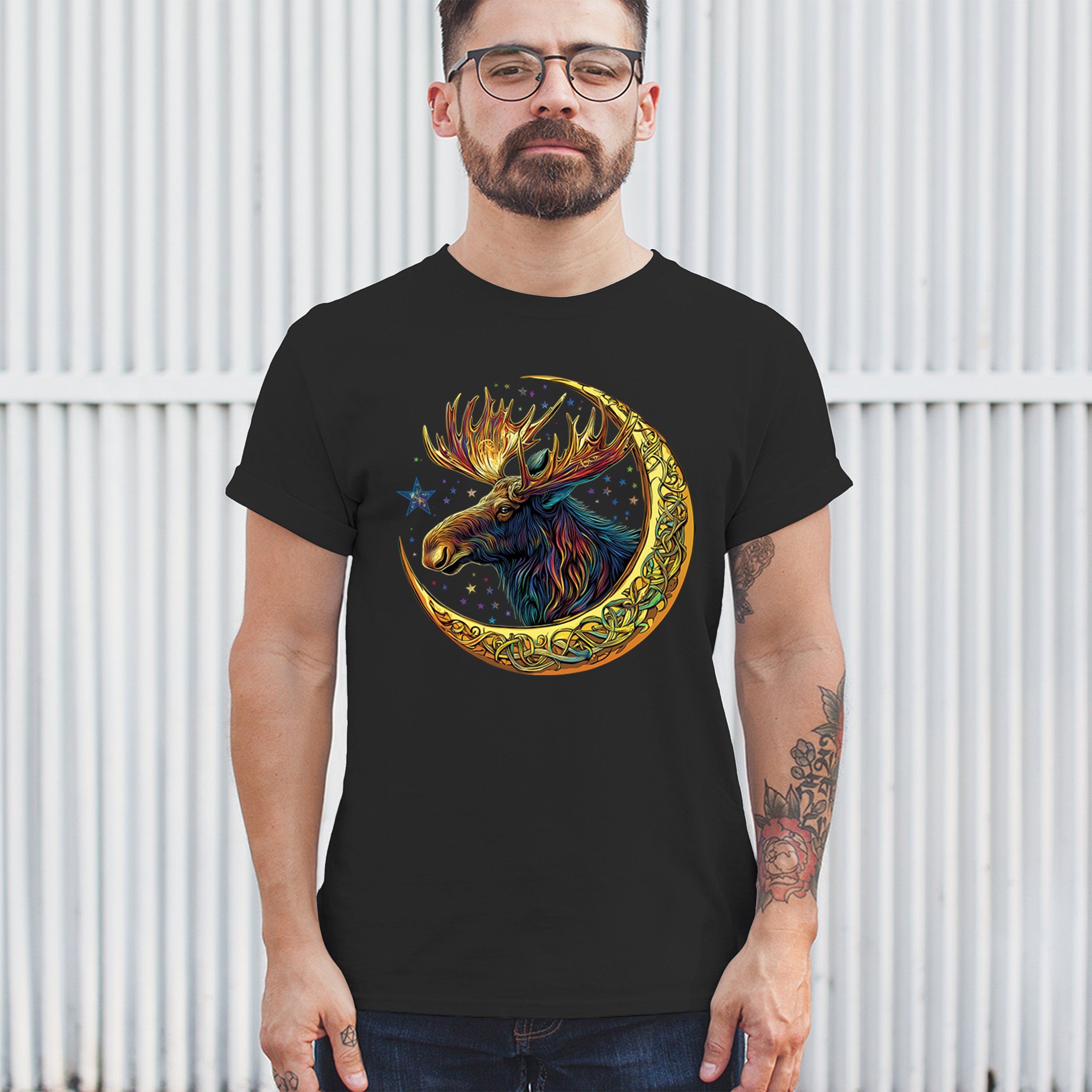Celtic Moon Moose T-shirt Mystical Beast Majestic Cosmic Wildlife Men's Tee - Picture 5 of 113