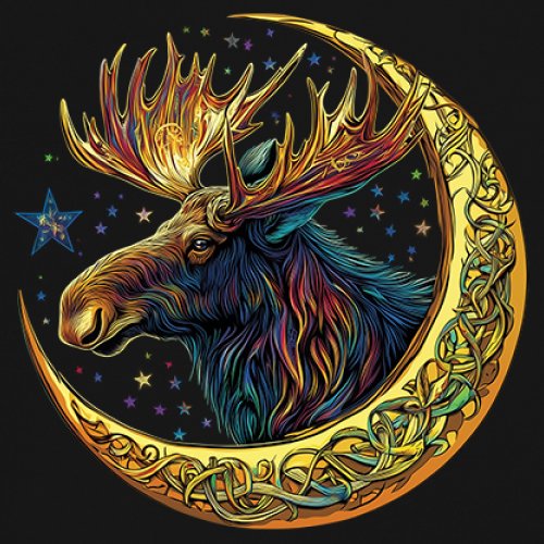 Celtic Moon Moose T-shirt Mystical Beast Majestic Cosmic Wildlife Men's Tee - Picture 4 of 113