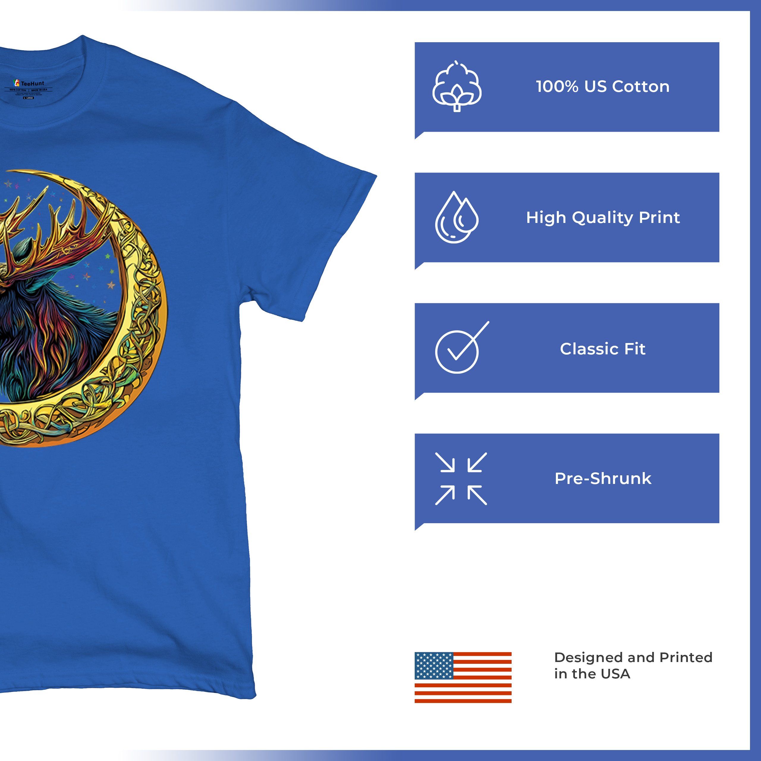 Celtic Moon Moose T-shirt Mystical Beast Majestic Cosmic Wildlife Men's Tee - Picture 105 of 113