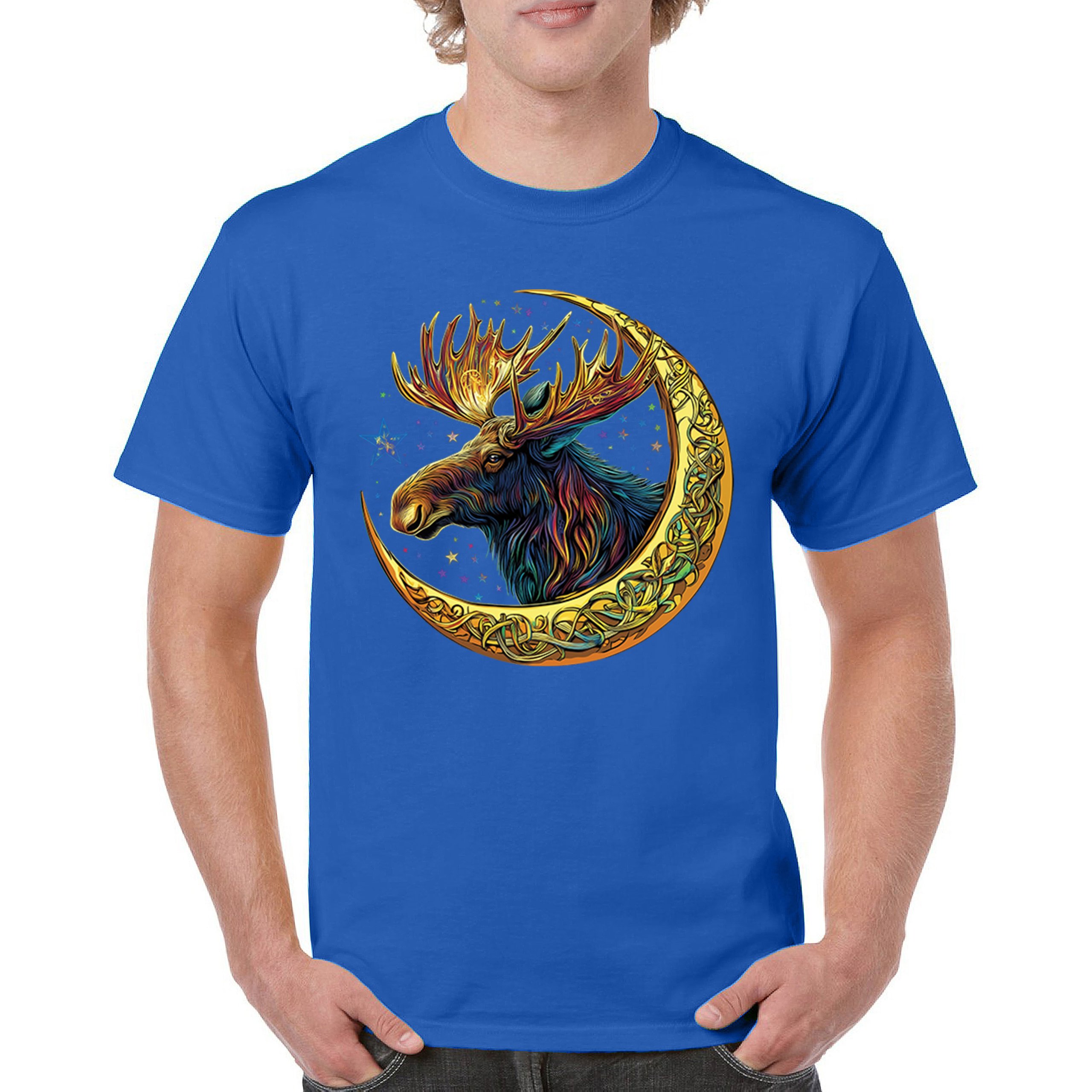 Celtic Moon Moose T-shirt Mystical Beast Majestic Cosmic Wildlife Men's Tee - Picture 100 of 113