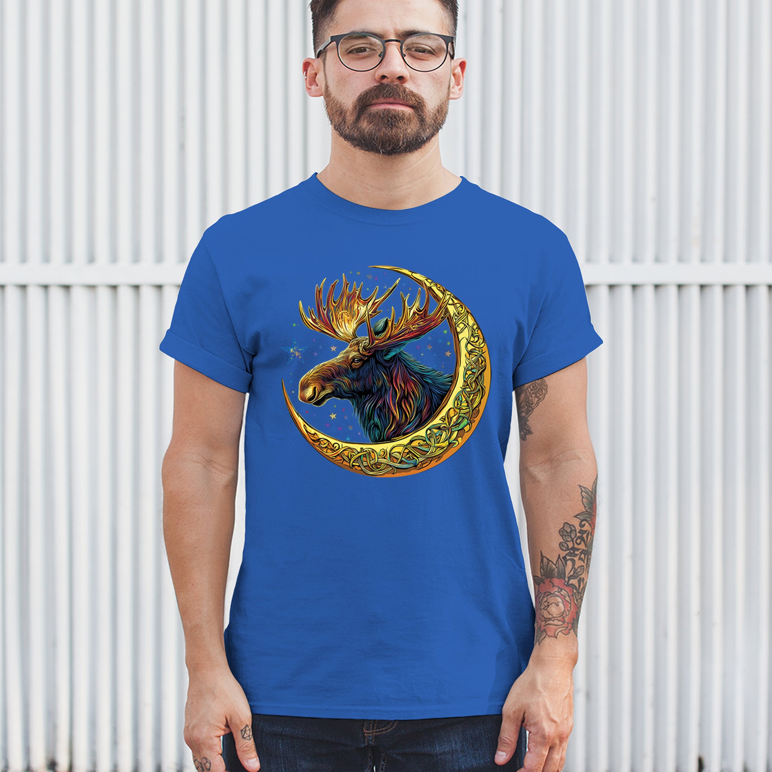 Celtic Moon Moose T-shirt Mystical Beast Majestic Cosmic Wildlife Men's Tee - Picture 103 of 113