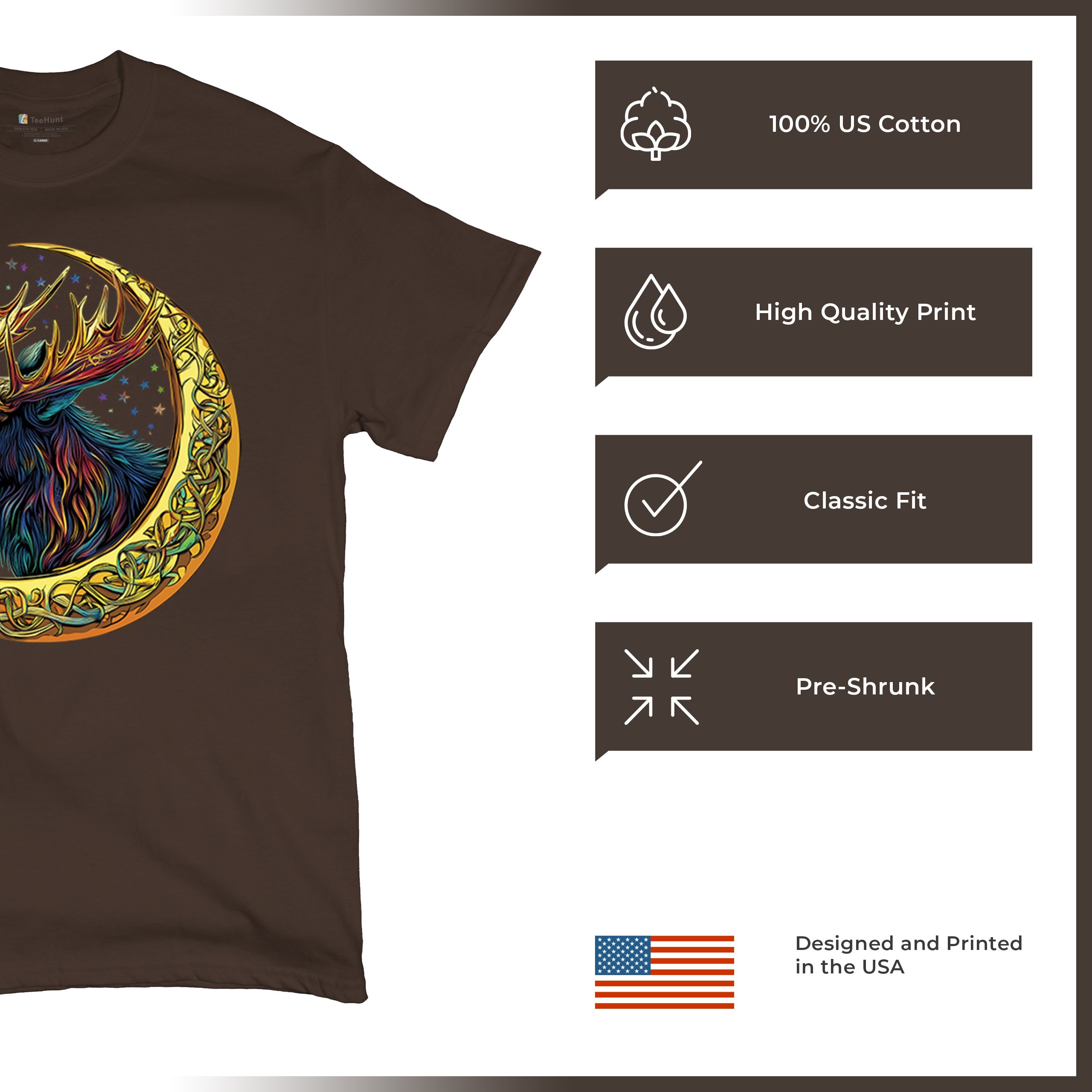 Celtic Moon Moose T-shirt Mystical Beast Majestic Cosmic Wildlife Men's Tee - Picture 77 of 113
