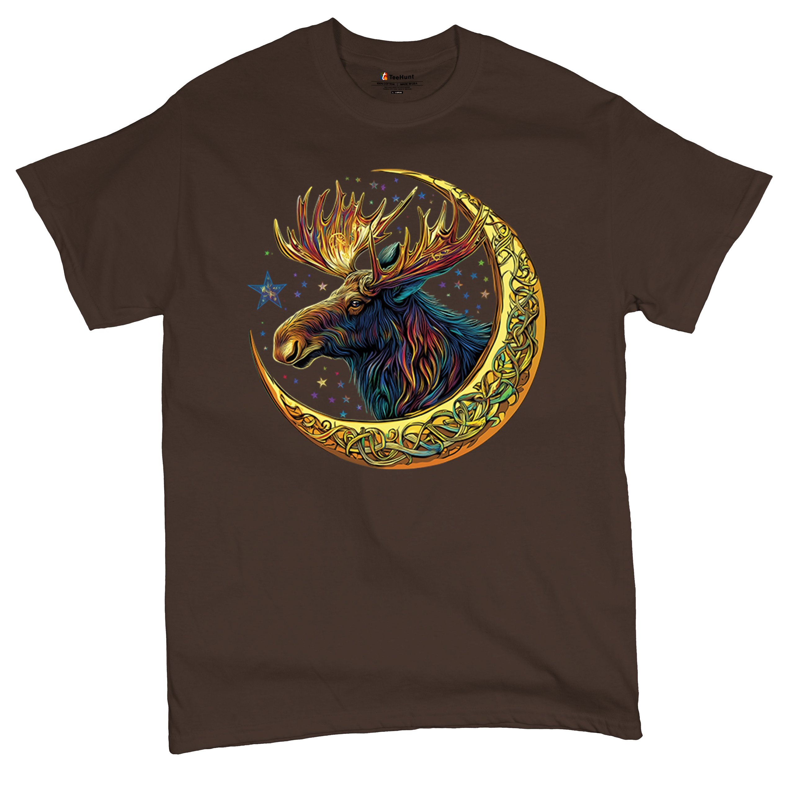 Celtic Moon Moose T-shirt Mystical Beast Majestic Cosmic Wildlife Men's Tee - Picture 76 of 113