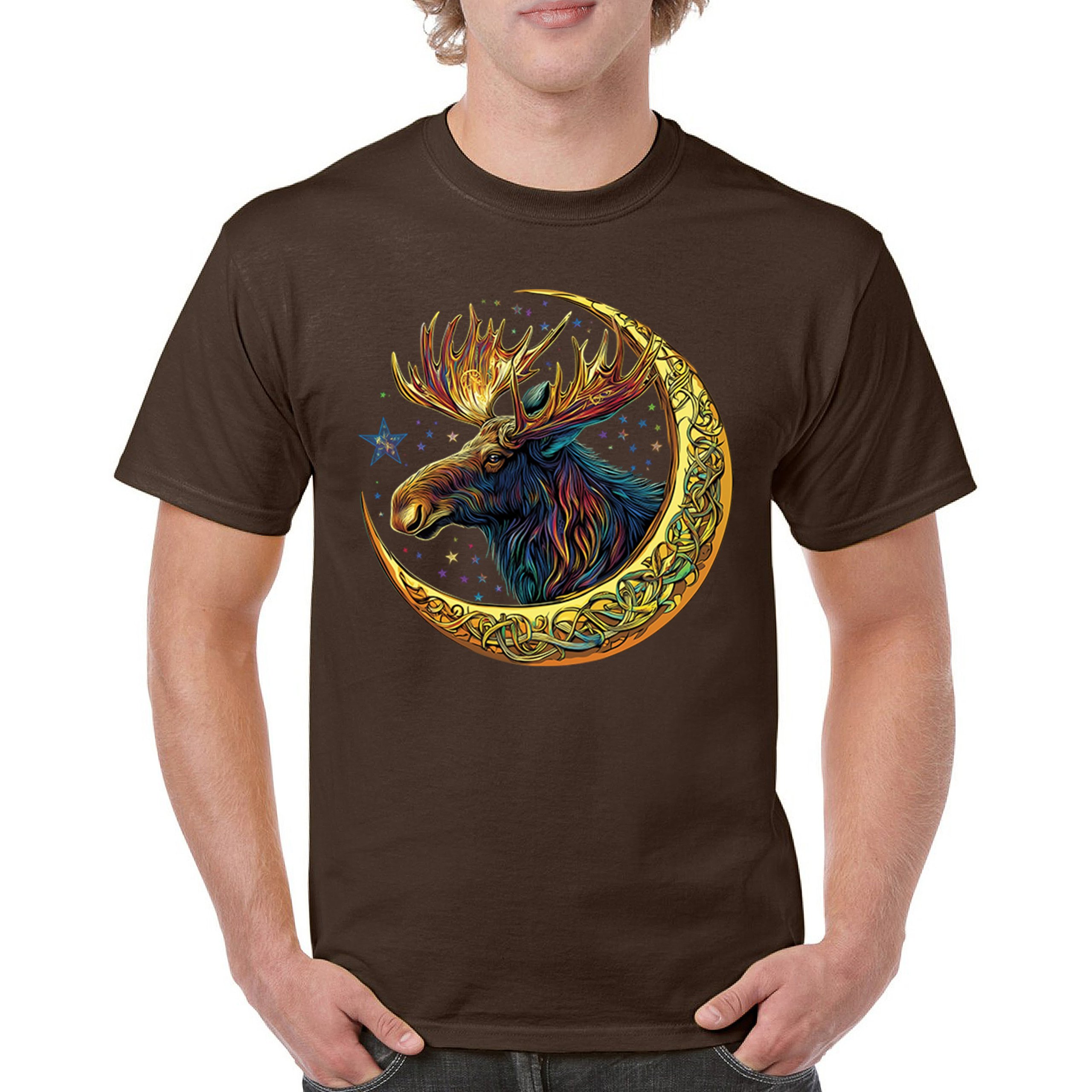 Celtic Moon Moose T-shirt Mystical Beast Majestic Cosmic Wildlife Men's Tee - Picture 72 of 113