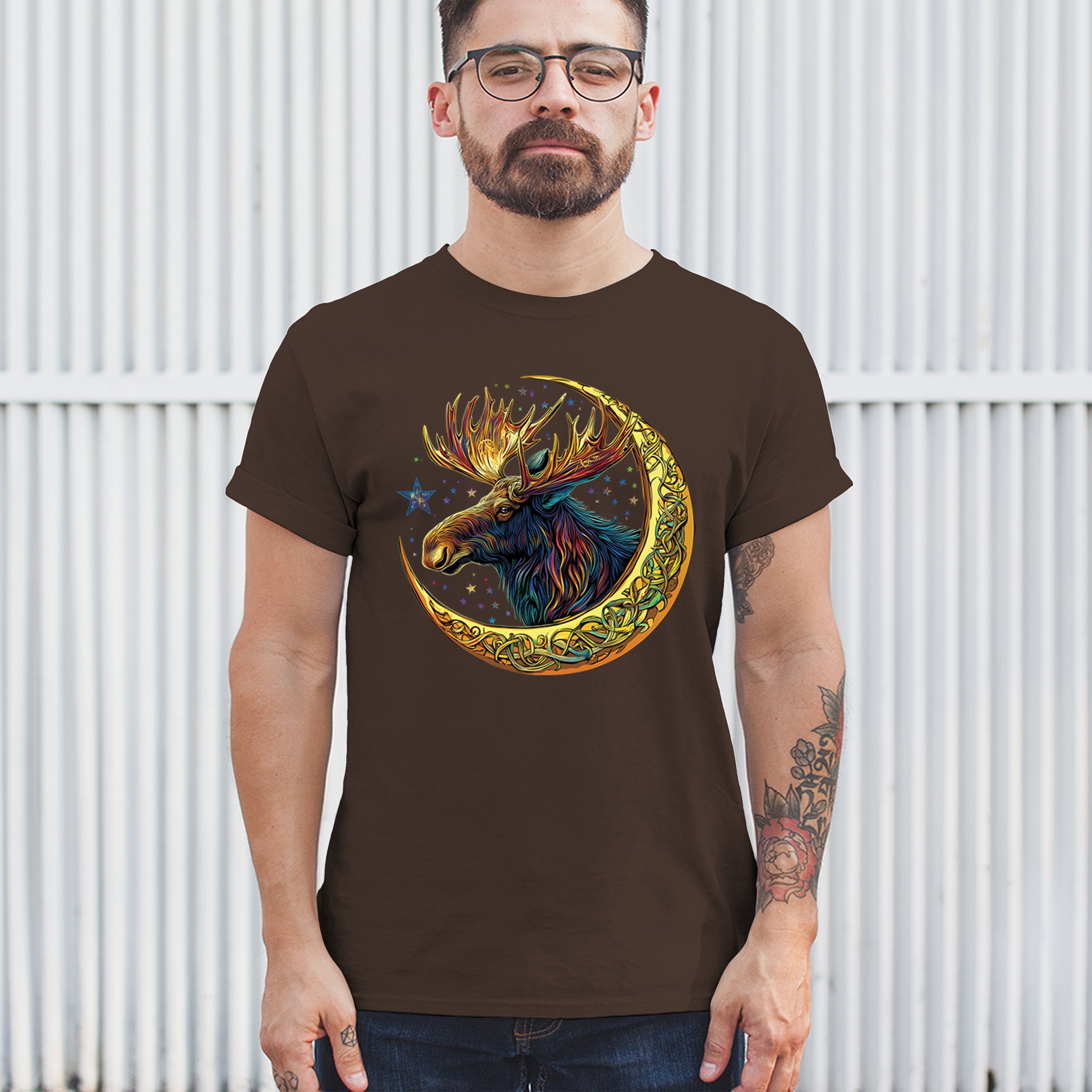 Celtic Moon Moose T-shirt Mystical Beast Majestic Cosmic Wildlife Men's Tee - Picture 75 of 113