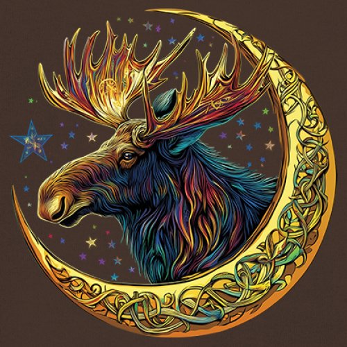 Celtic Moon Moose T-shirt Mystical Beast Majestic Cosmic Wildlife Men's Tee - Picture 74 of 113
