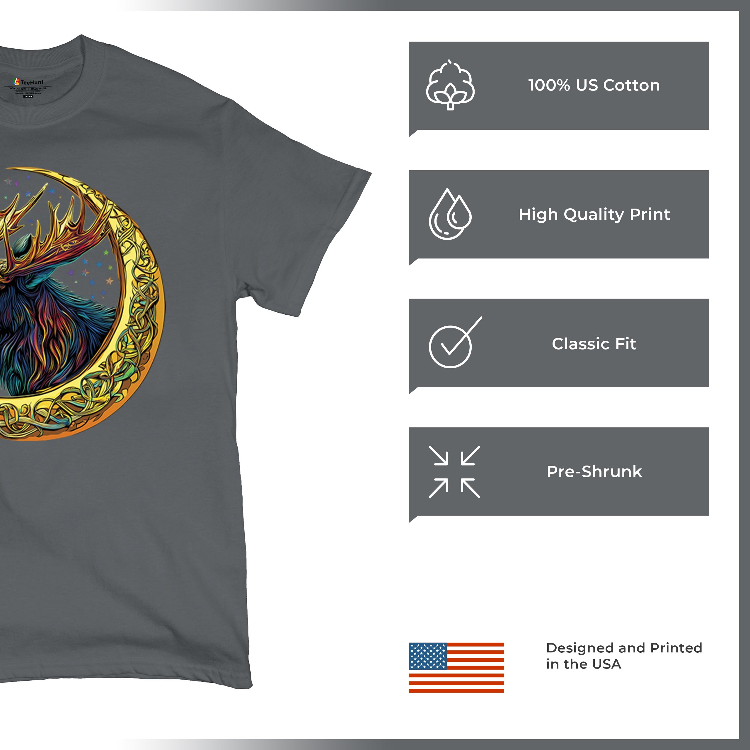 Celtic Moon Moose T-shirt Mystical Beast Majestic Cosmic Wildlife Men's Tee - Picture 84 of 113