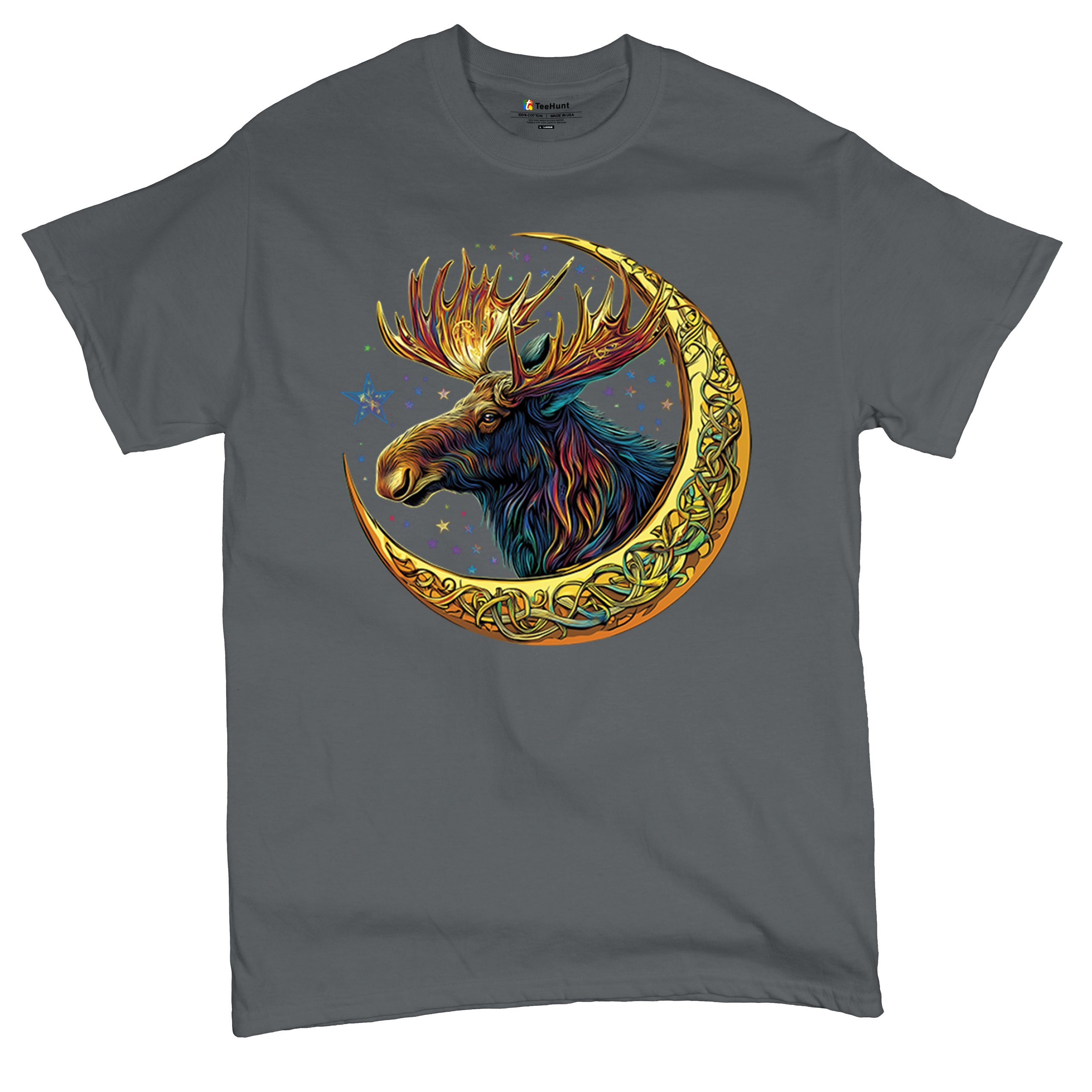 Celtic Moon Moose T-shirt Mystical Beast Majestic Cosmic Wildlife Men's Tee - Picture 83 of 113