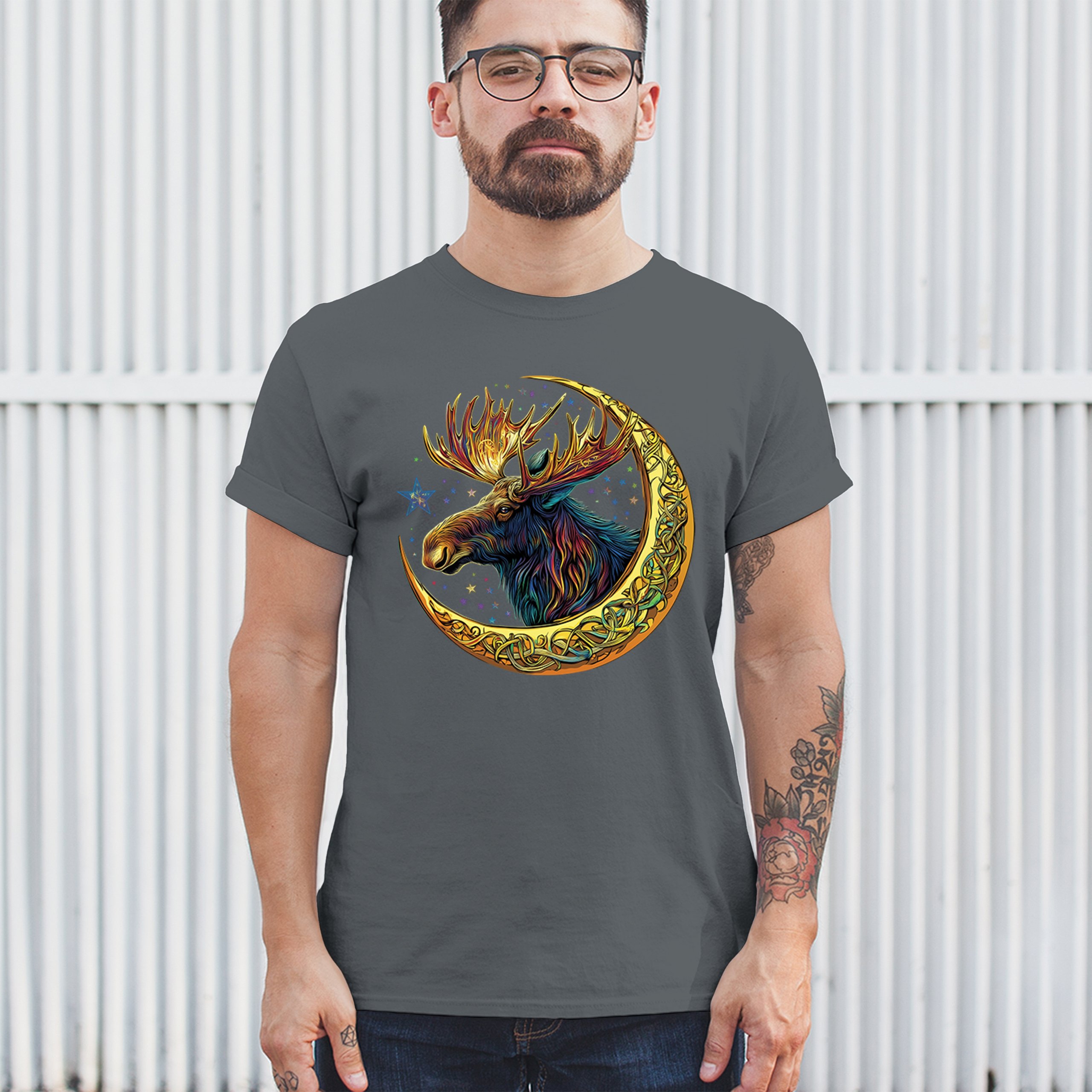 Celtic Moon Moose T-shirt Mystical Beast Majestic Cosmic Wildlife Men's Tee - Picture 82 of 113