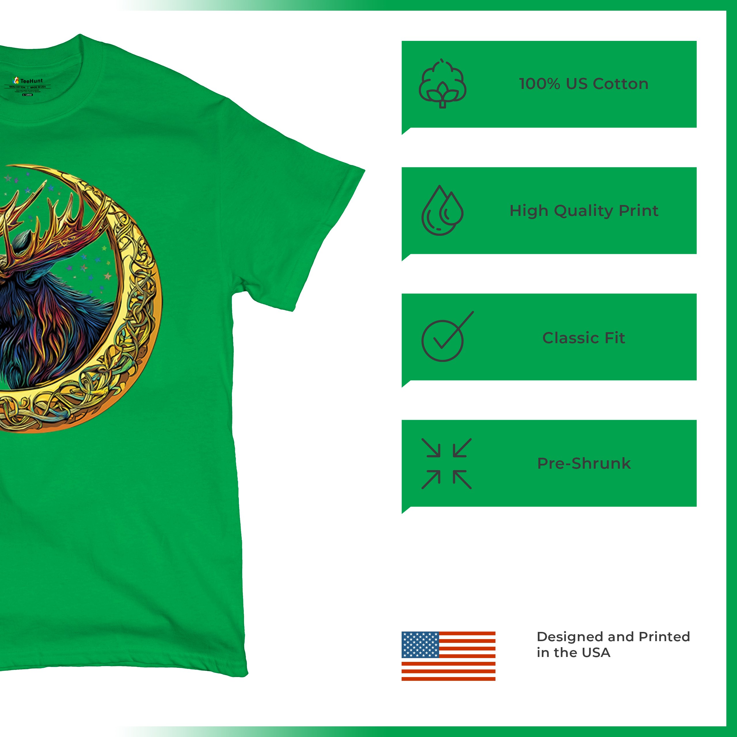 Celtic Moon Moose T-shirt Mystical Beast Majestic Cosmic Wildlife Men's Tee - Picture 63 of 113