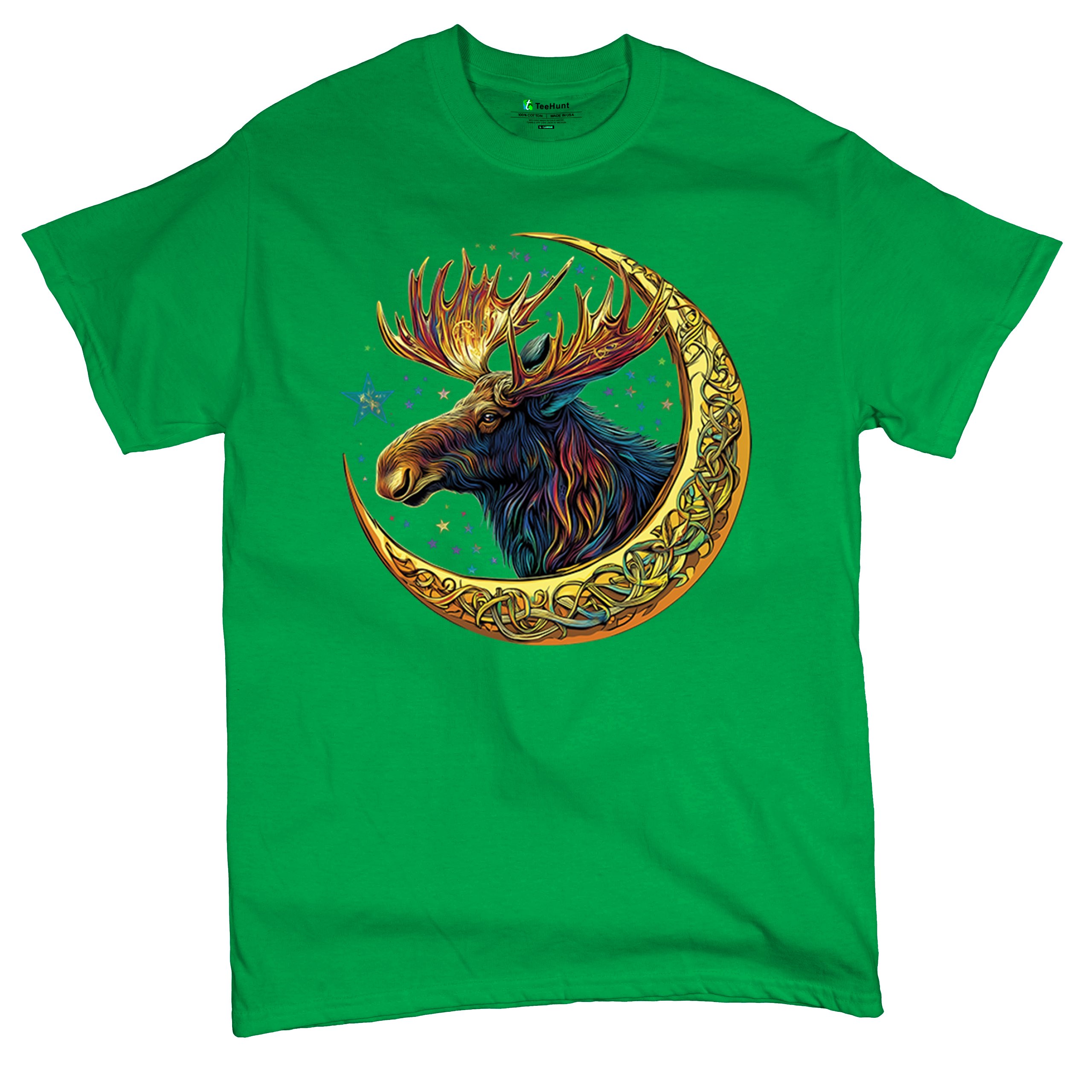 Celtic Moon Moose T-shirt Mystical Beast Majestic Cosmic Wildlife Men's Tee - Picture 62 of 113
