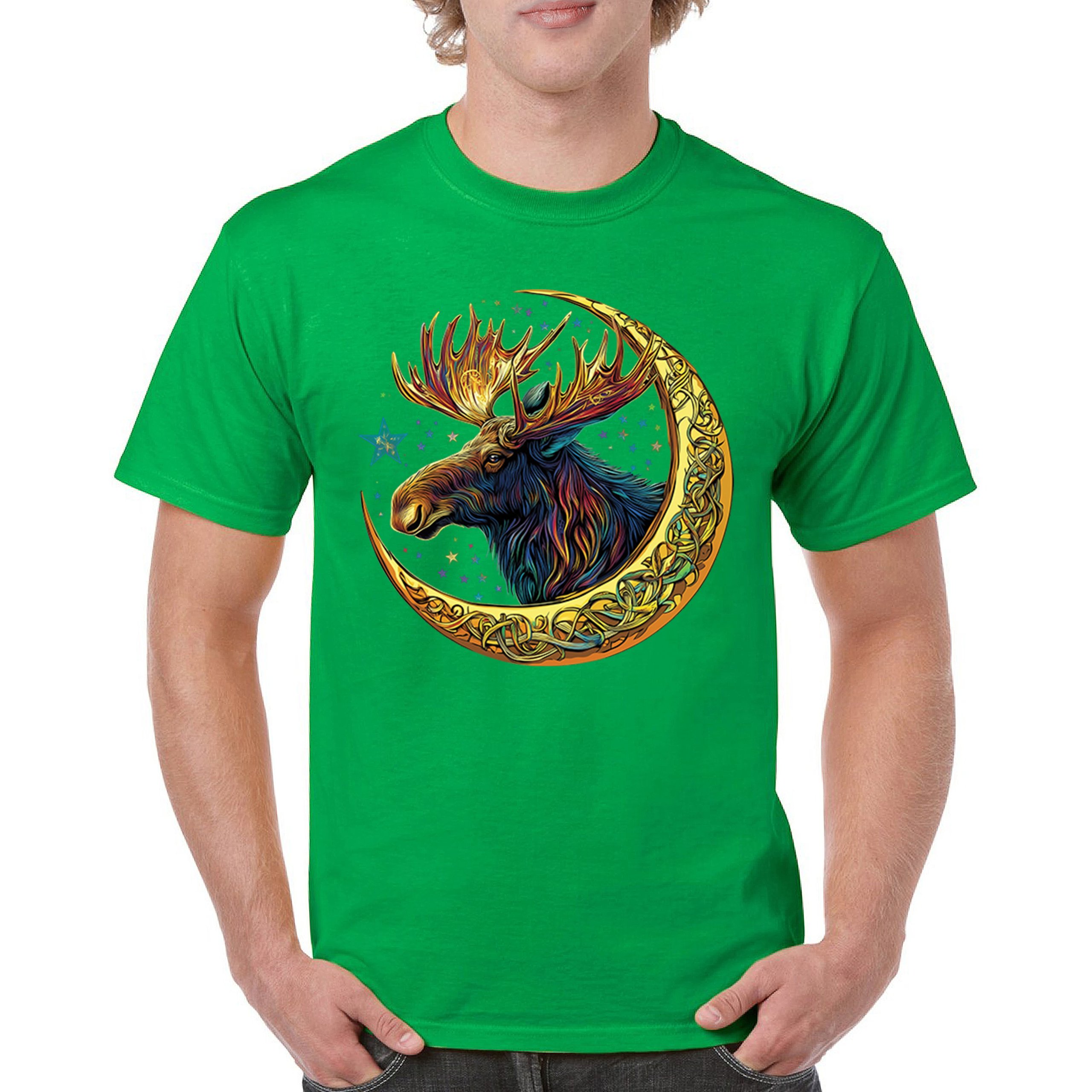 Celtic Moon Moose T-shirt Mystical Beast Majestic Cosmic Wildlife Men's Tee - Picture 58 of 113