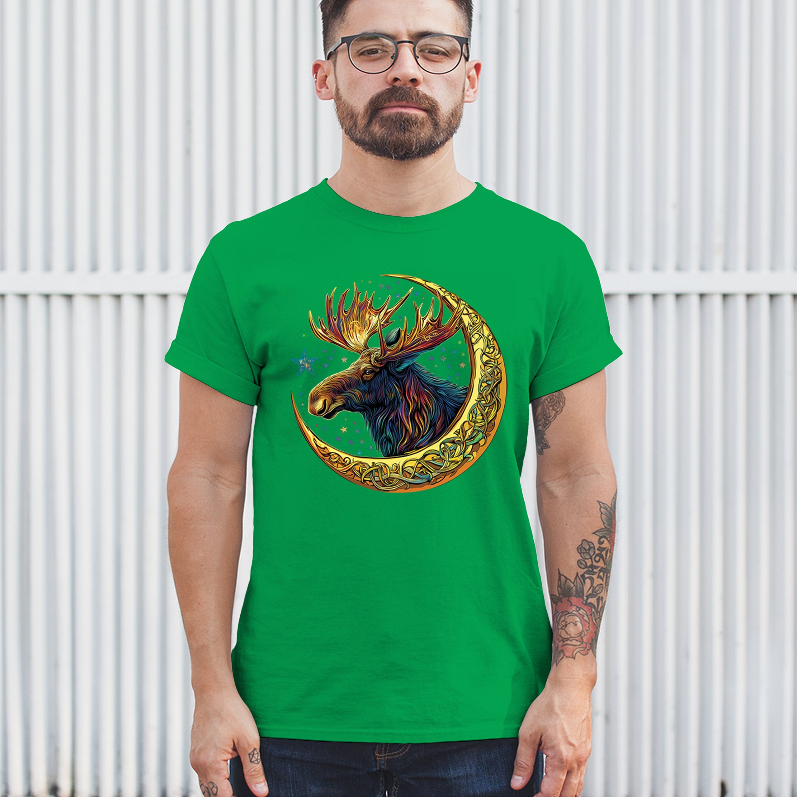 Celtic Moon Moose T-shirt Mystical Beast Majestic Cosmic Wildlife Men's Tee - Picture 61 of 113