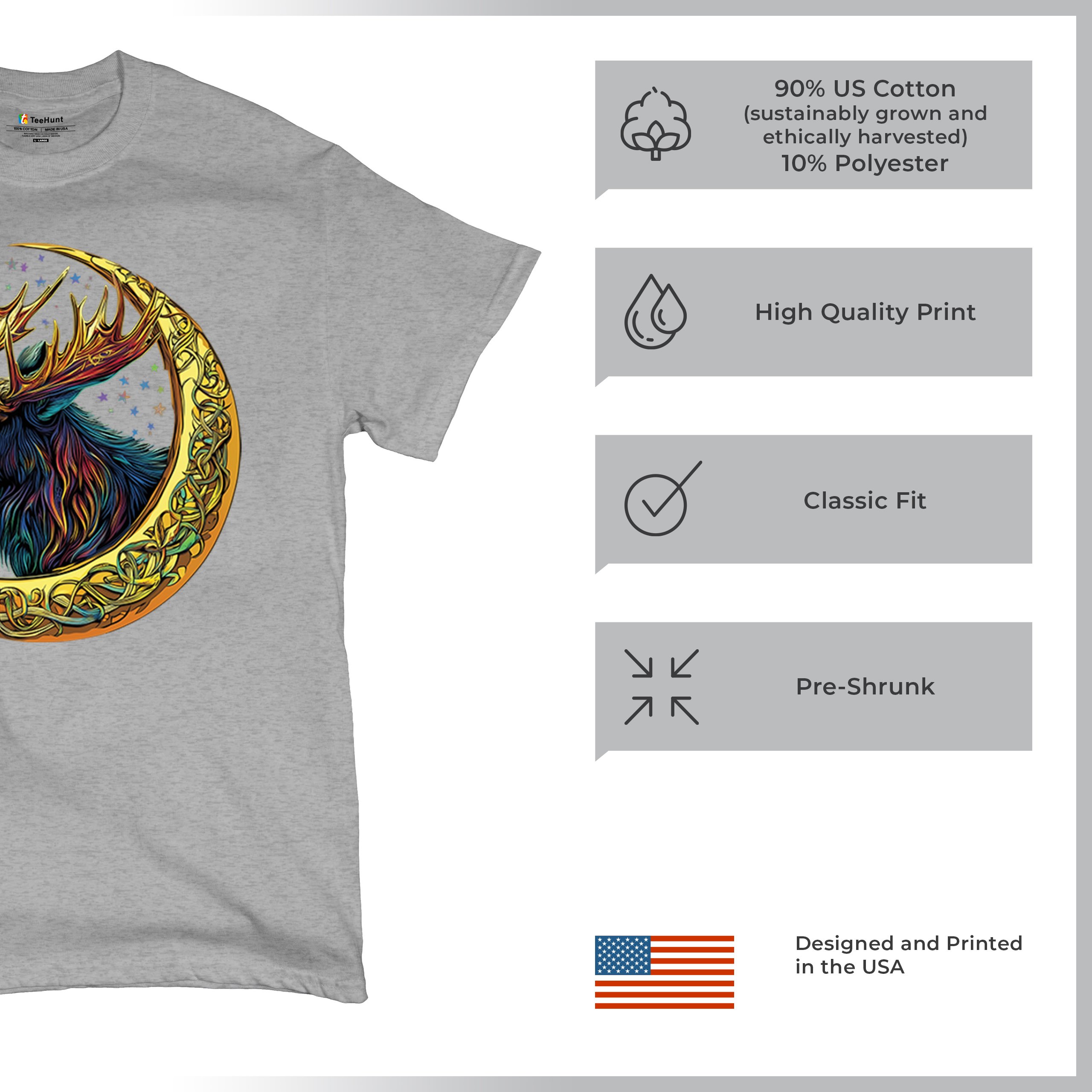 Celtic Moon Moose T-shirt Mystical Beast Majestic Cosmic Wildlife Men's Tee - Picture 14 of 113
