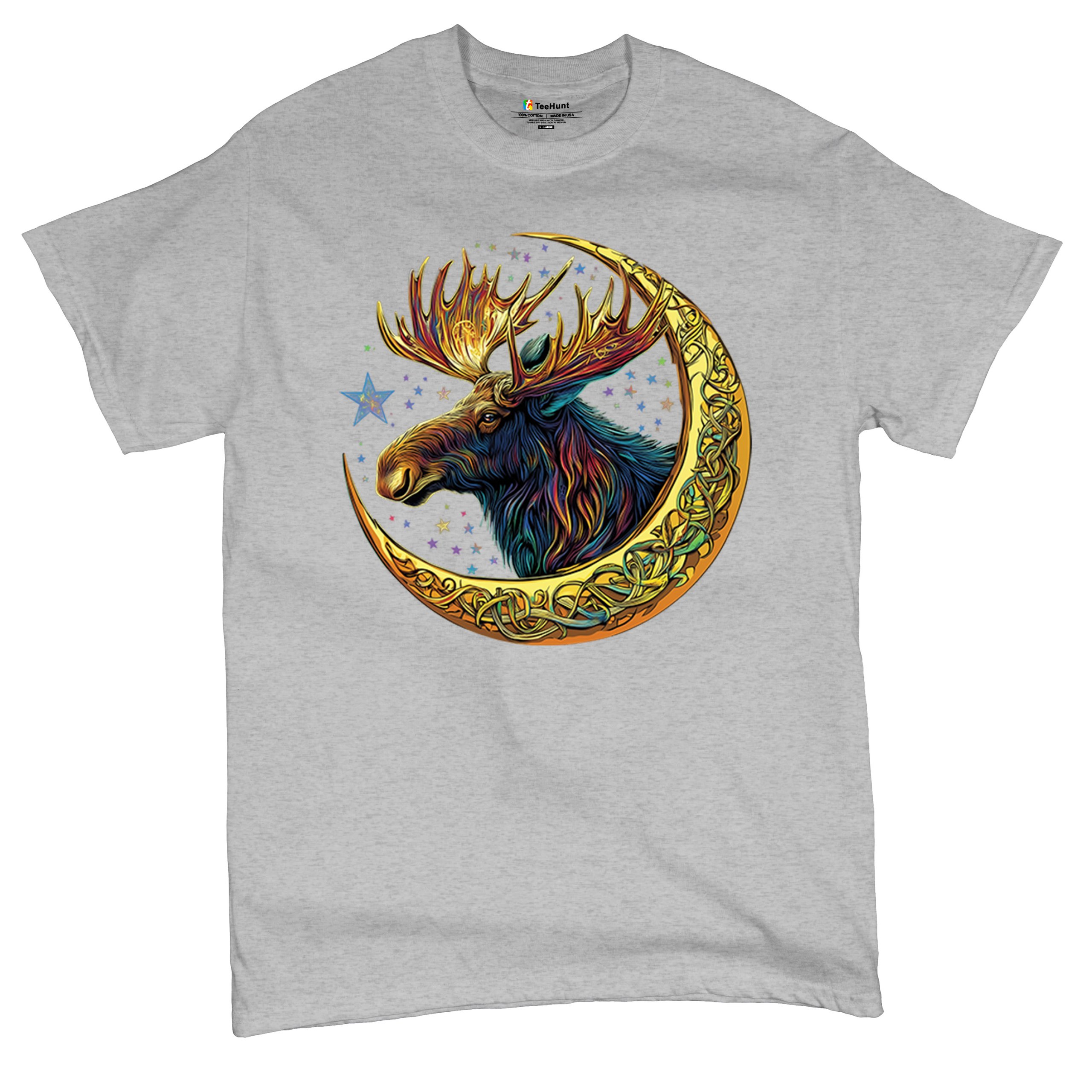 Celtic Moon Moose T-shirt Mystical Beast Majestic Cosmic Wildlife Men's Tee - Picture 13 of 113