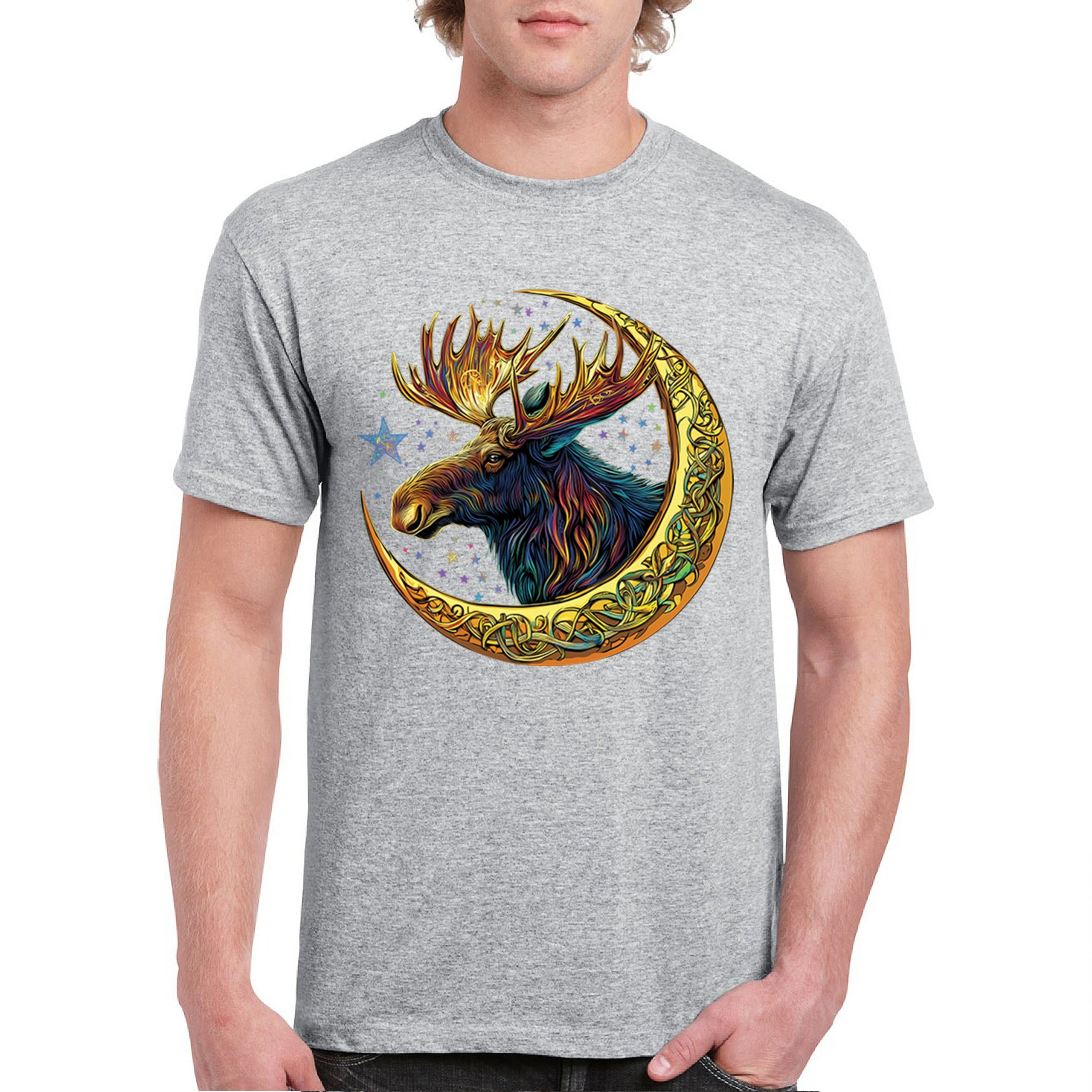 Celtic Moon Moose T-shirt Mystical Beast Majestic Cosmic Wildlife Men's Tee - Picture 9 of 113
