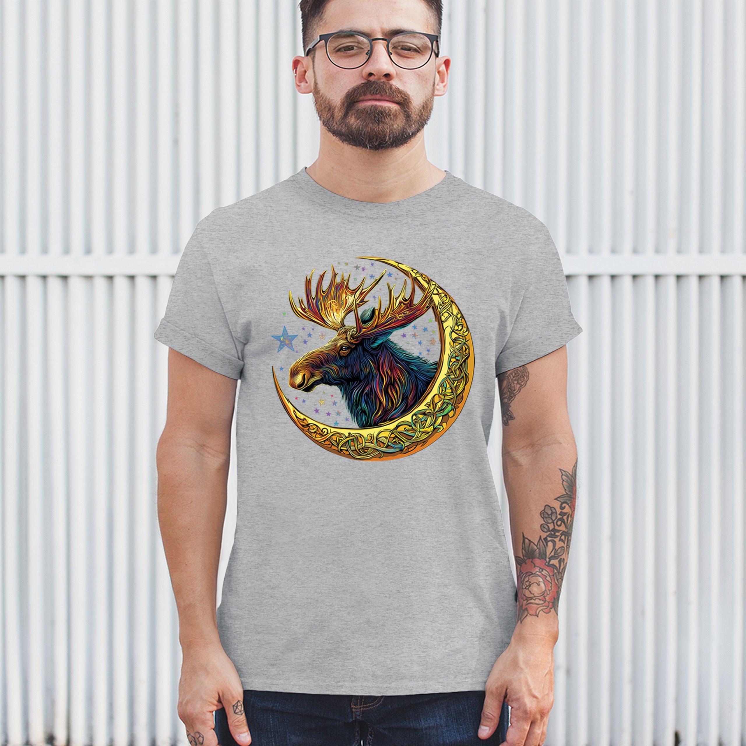 Celtic Moon Moose T-shirt Mystical Beast Majestic Cosmic Wildlife Men's Tee - Picture 12 of 113