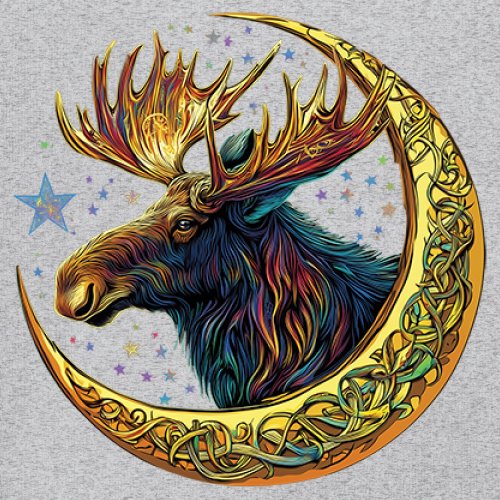 Celtic Moon Moose T-shirt Mystical Beast Majestic Cosmic Wildlife Men's Tee - Picture 11 of 113