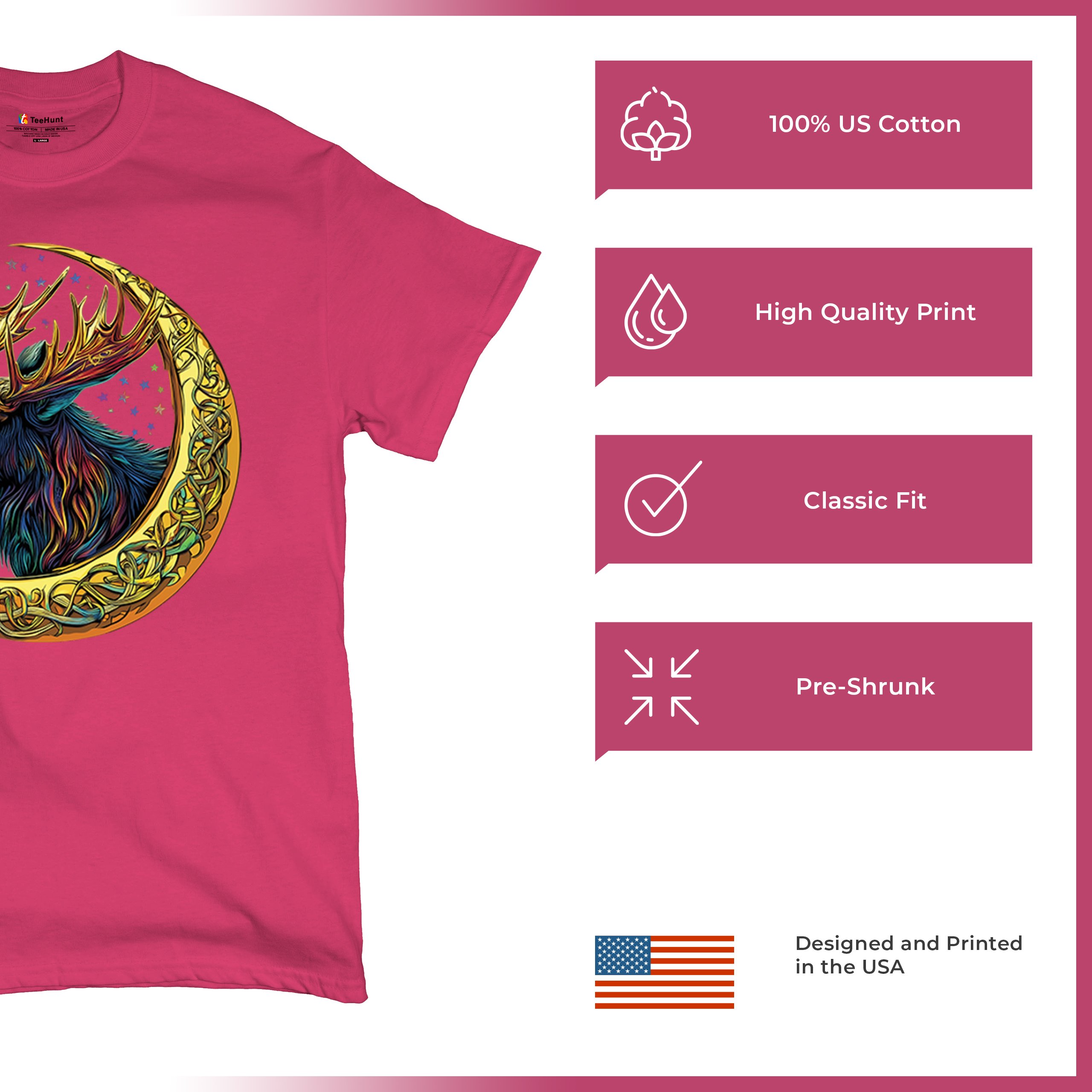 Celtic Moon Moose T-shirt Mystical Beast Majestic Cosmic Wildlife Men's Tee - Picture 28 of 113