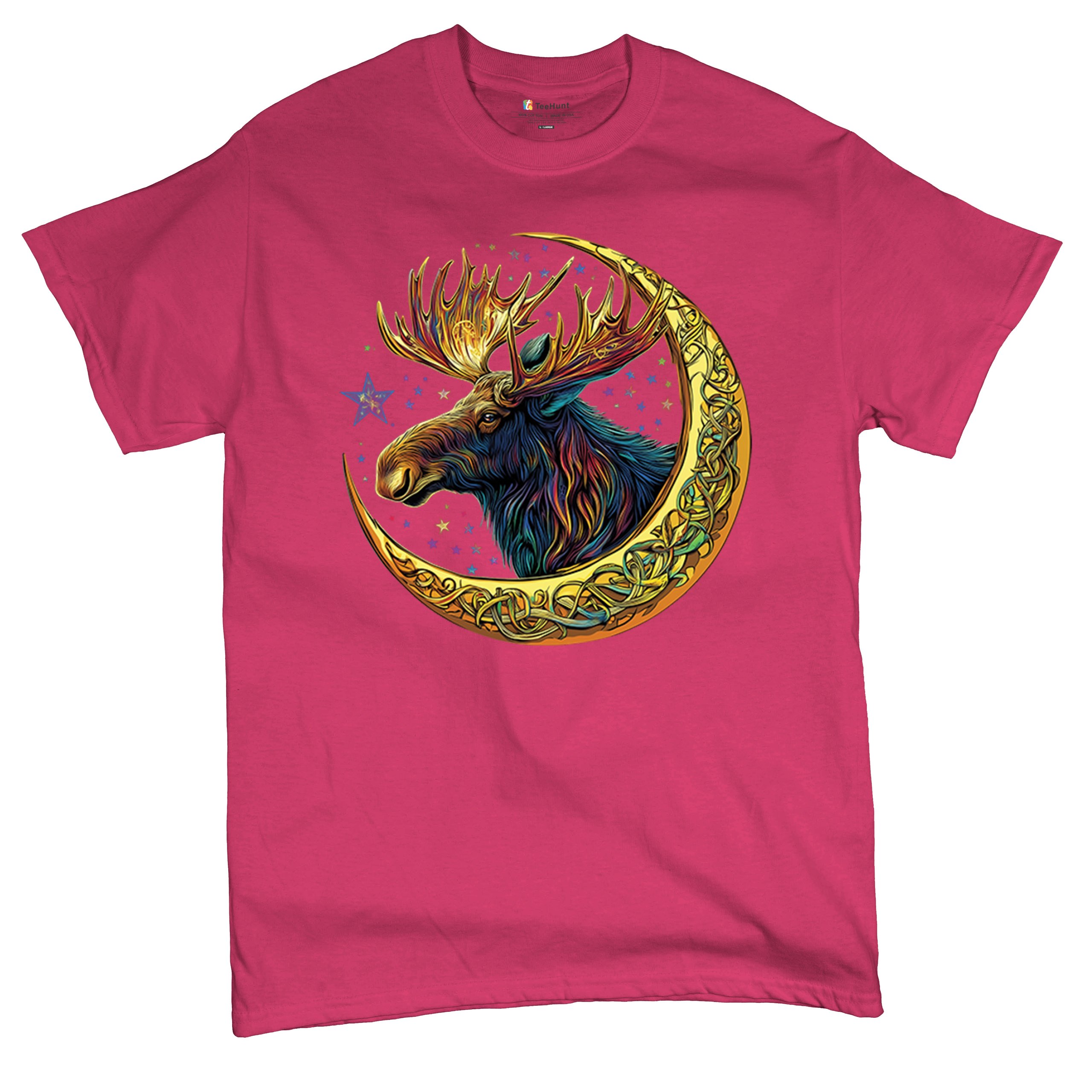 Celtic Moon Moose T-shirt Mystical Beast Majestic Cosmic Wildlife Men's Tee - Picture 27 of 113