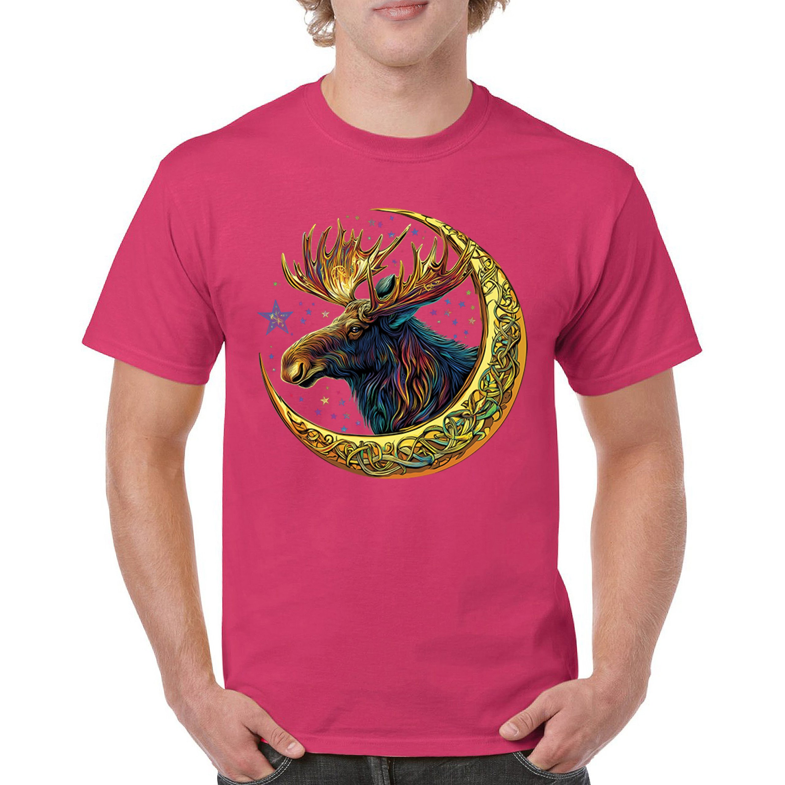 Celtic Moon Moose T-shirt Mystical Beast Majestic Cosmic Wildlife Men's Tee - Picture 23 of 113