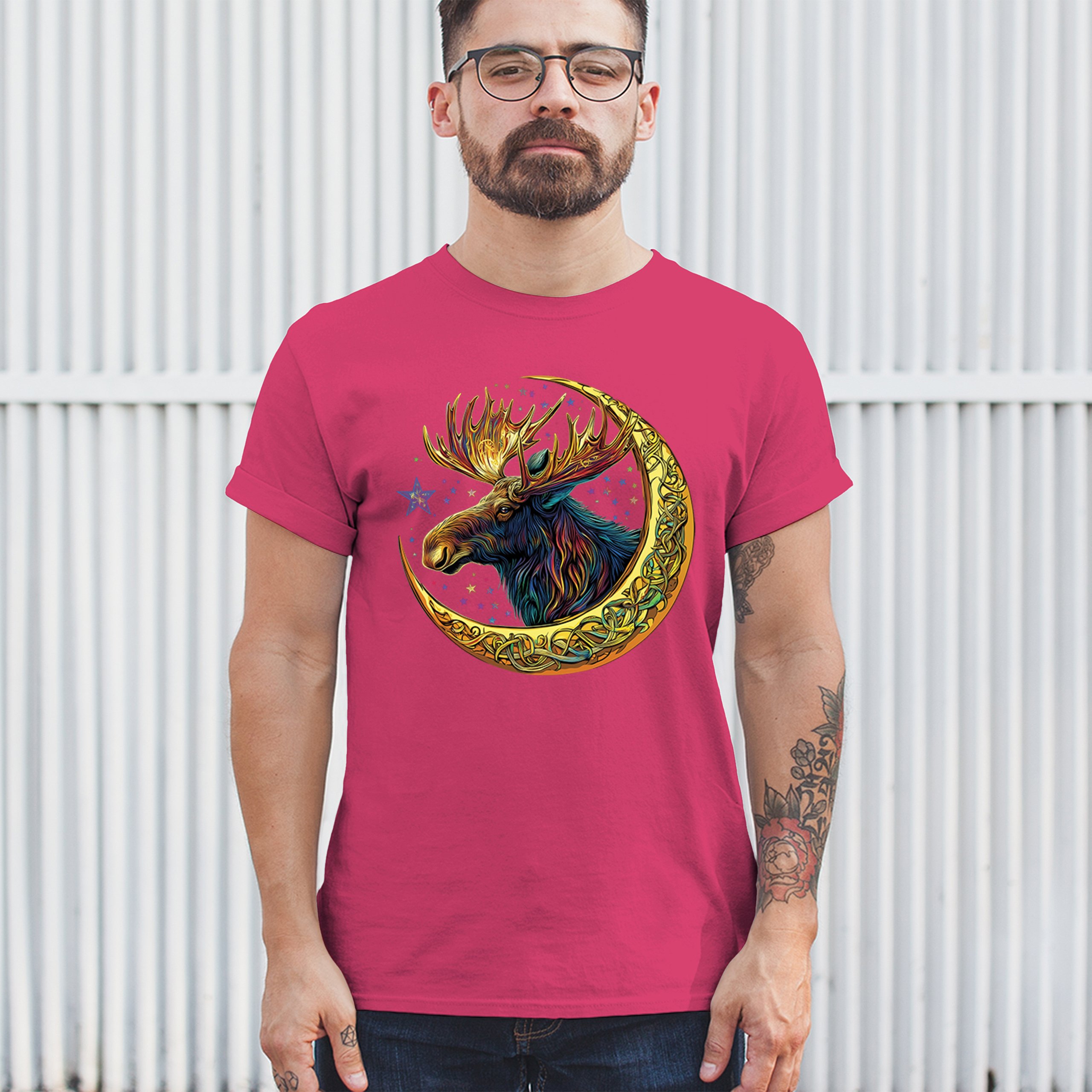 Celtic Moon Moose T-shirt Mystical Beast Majestic Cosmic Wildlife Men's Tee - Picture 26 of 113