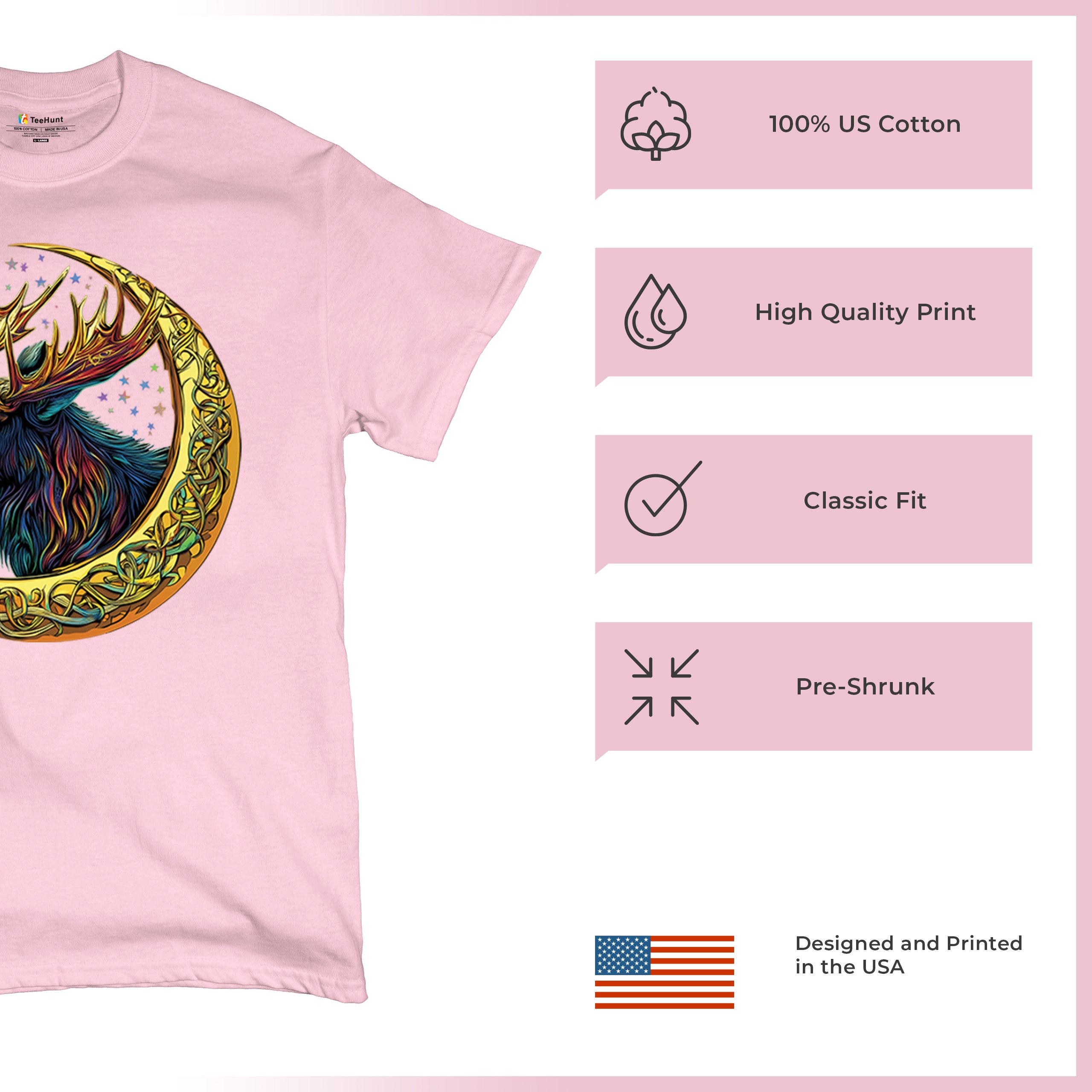 Celtic Moon Moose T-shirt Mystical Beast Majestic Cosmic Wildlife Men's Tee - Picture 91 of 113