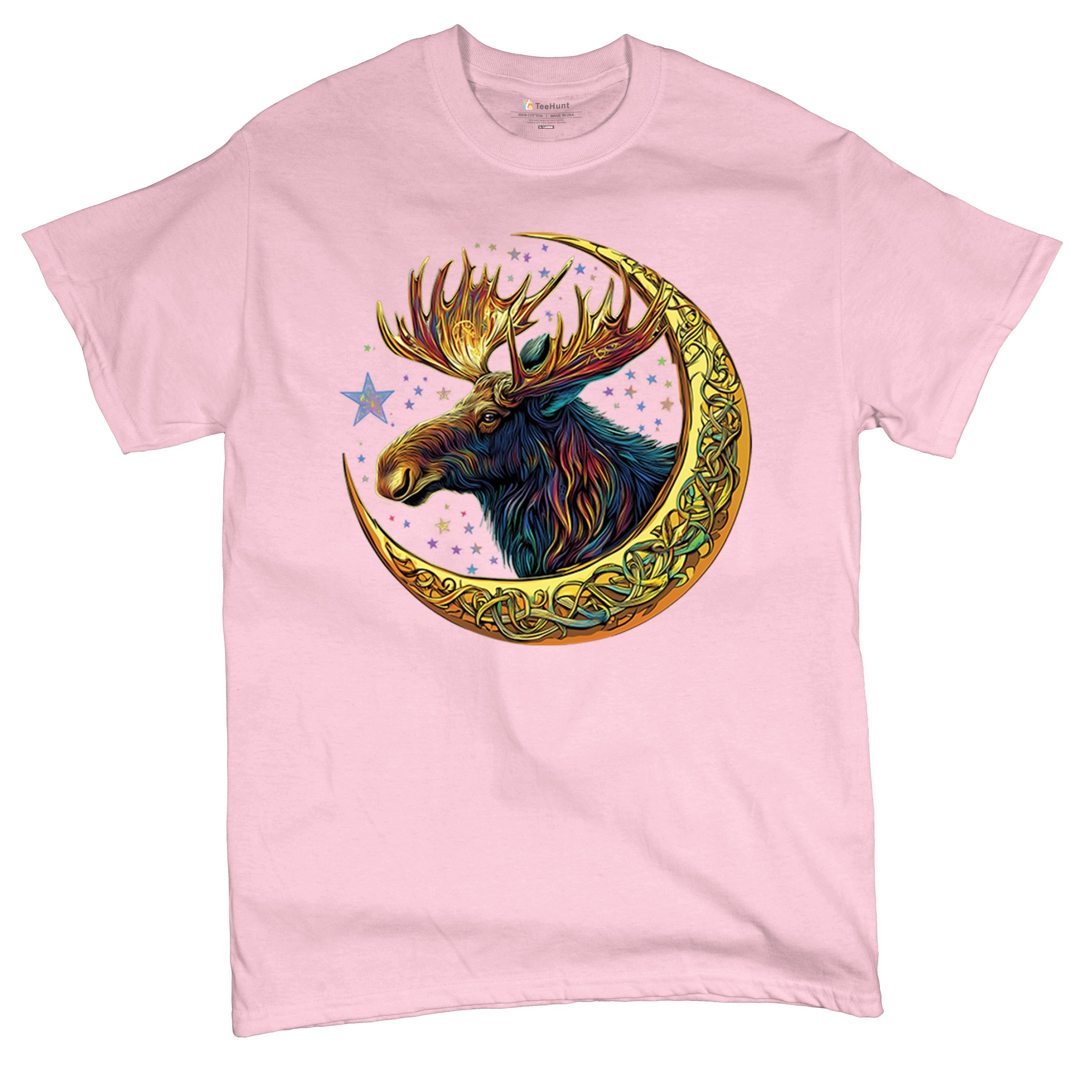Celtic Moon Moose T-shirt Mystical Beast Majestic Cosmic Wildlife Men's Tee - Picture 90 of 113