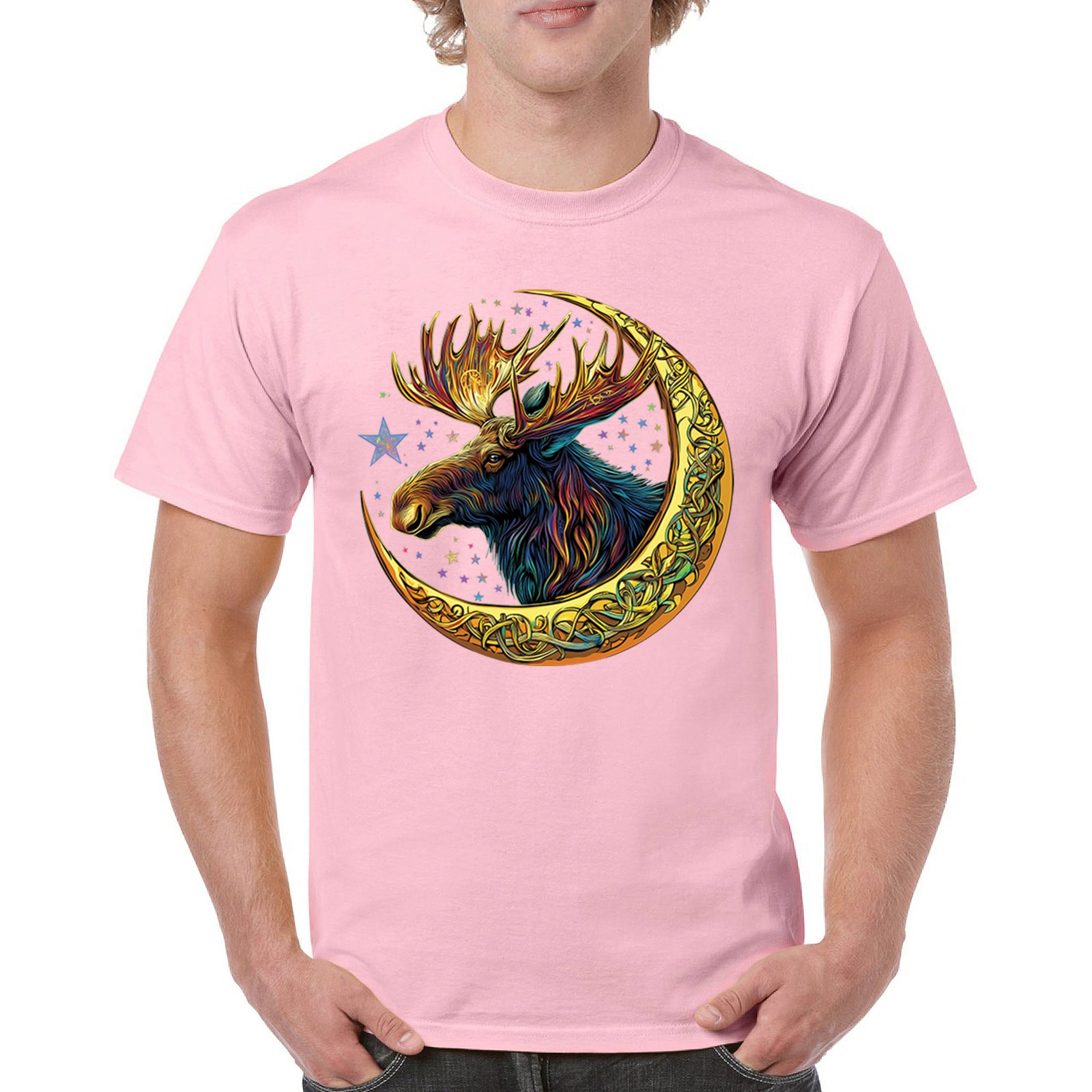 Celtic Moon Moose T-shirt Mystical Beast Majestic Cosmic Wildlife Men's Tee - Picture 86 of 113