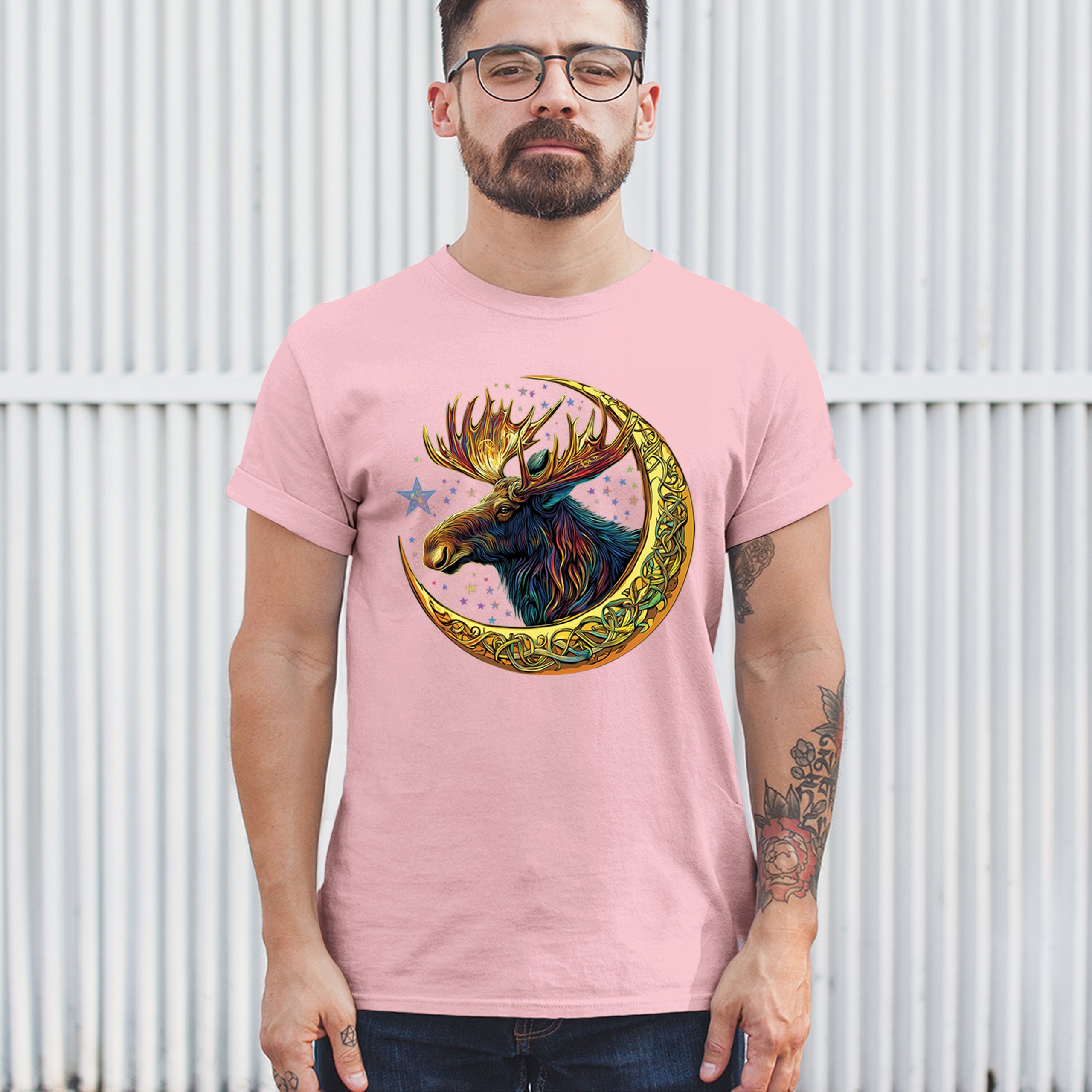 Celtic Moon Moose T-shirt Mystical Beast Majestic Cosmic Wildlife Men's Tee - Picture 89 of 113