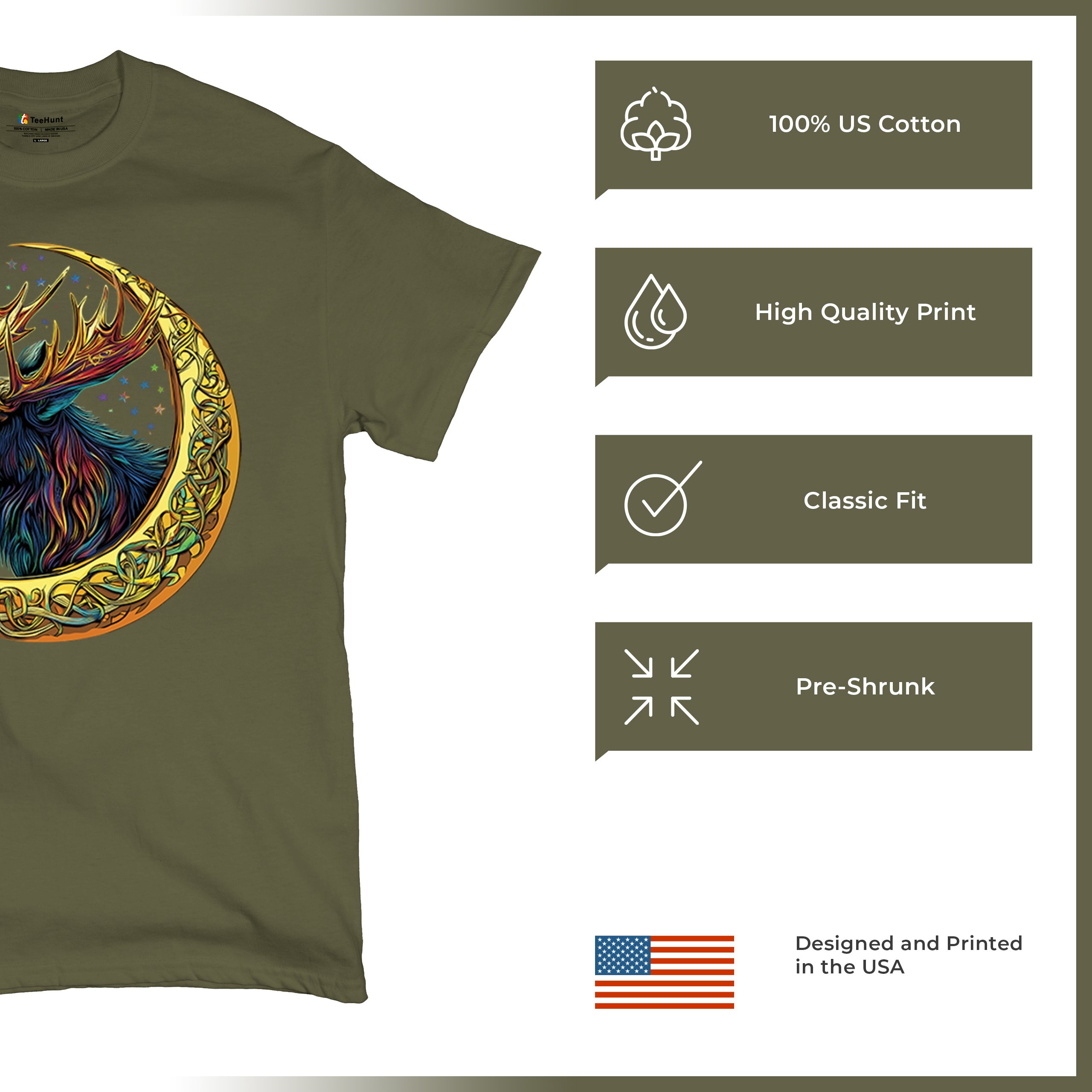 Celtic Moon Moose T-shirt Mystical Beast Majestic Cosmic Wildlife Men's Tee - Picture 98 of 113