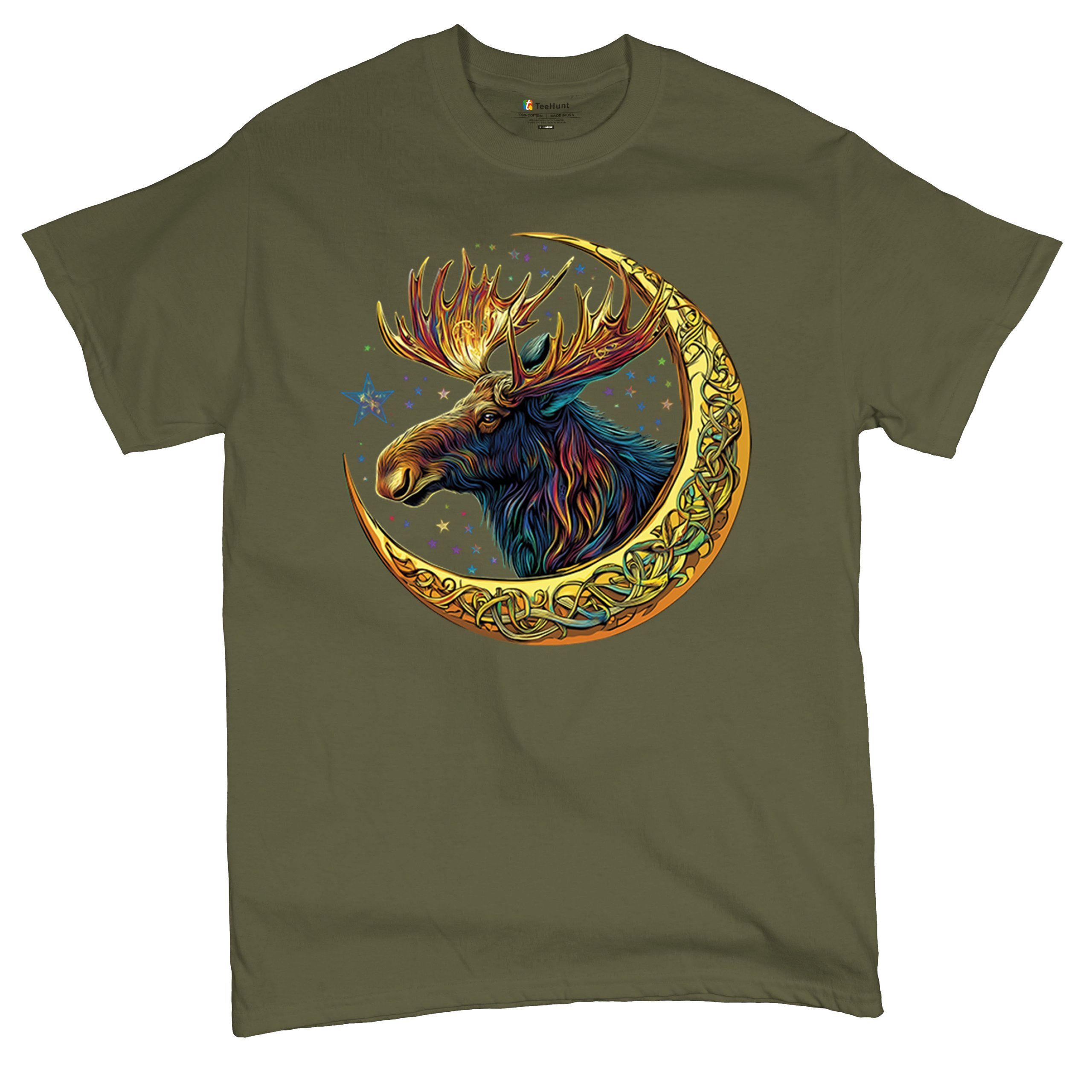 Celtic Moon Moose T-shirt Mystical Beast Majestic Cosmic Wildlife Men's Tee - Picture 97 of 113