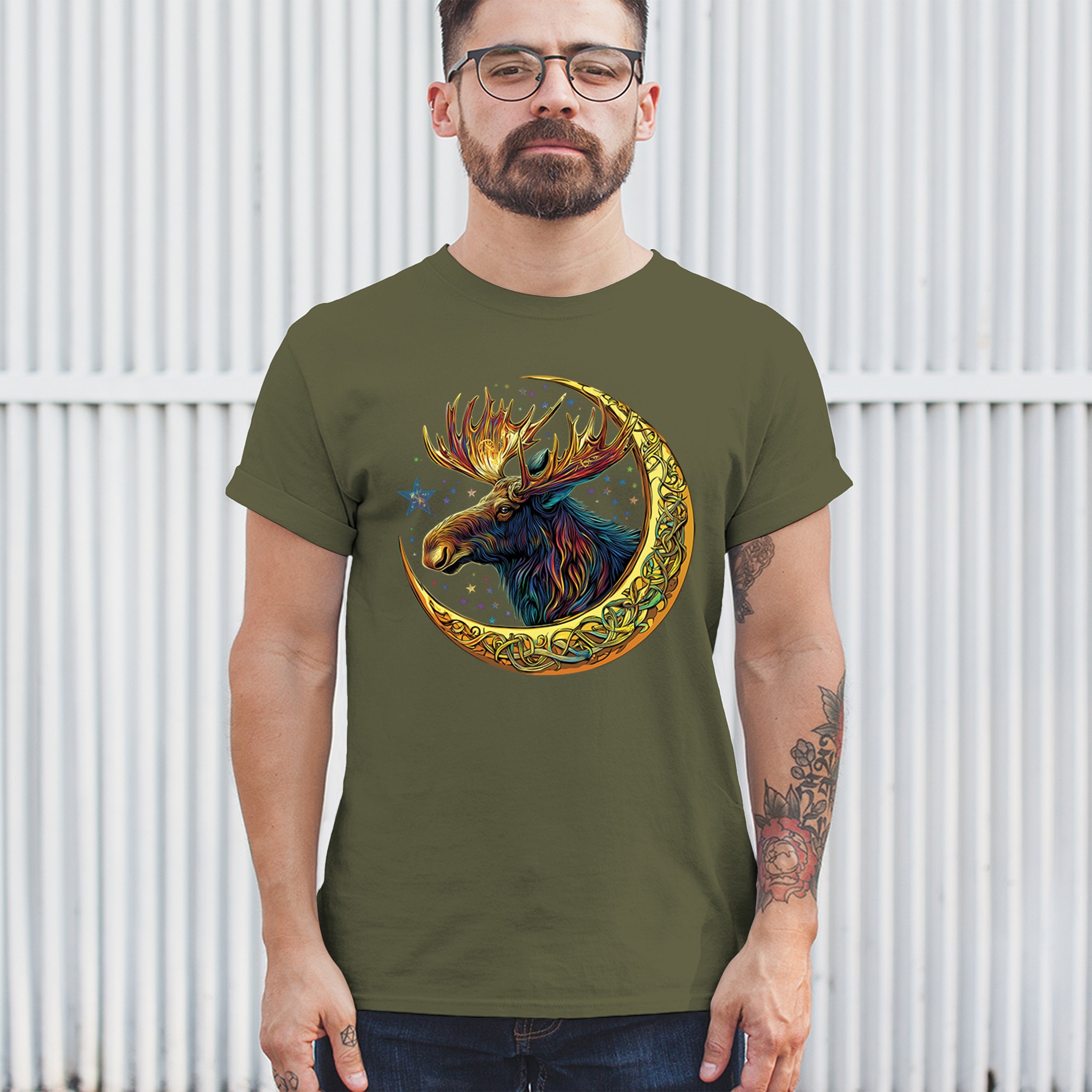 Celtic Moon Moose T-shirt Mystical Beast Majestic Cosmic Wildlife Men's Tee - Picture 96 of 113