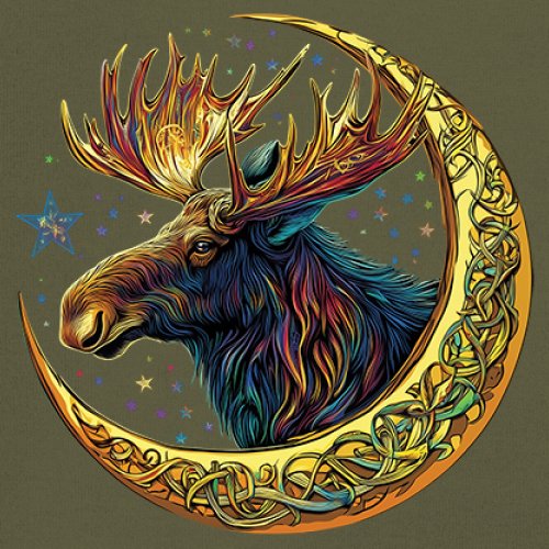 Celtic Moon Moose T-shirt Mystical Beast Majestic Cosmic Wildlife Men's Tee - Picture 95 of 113