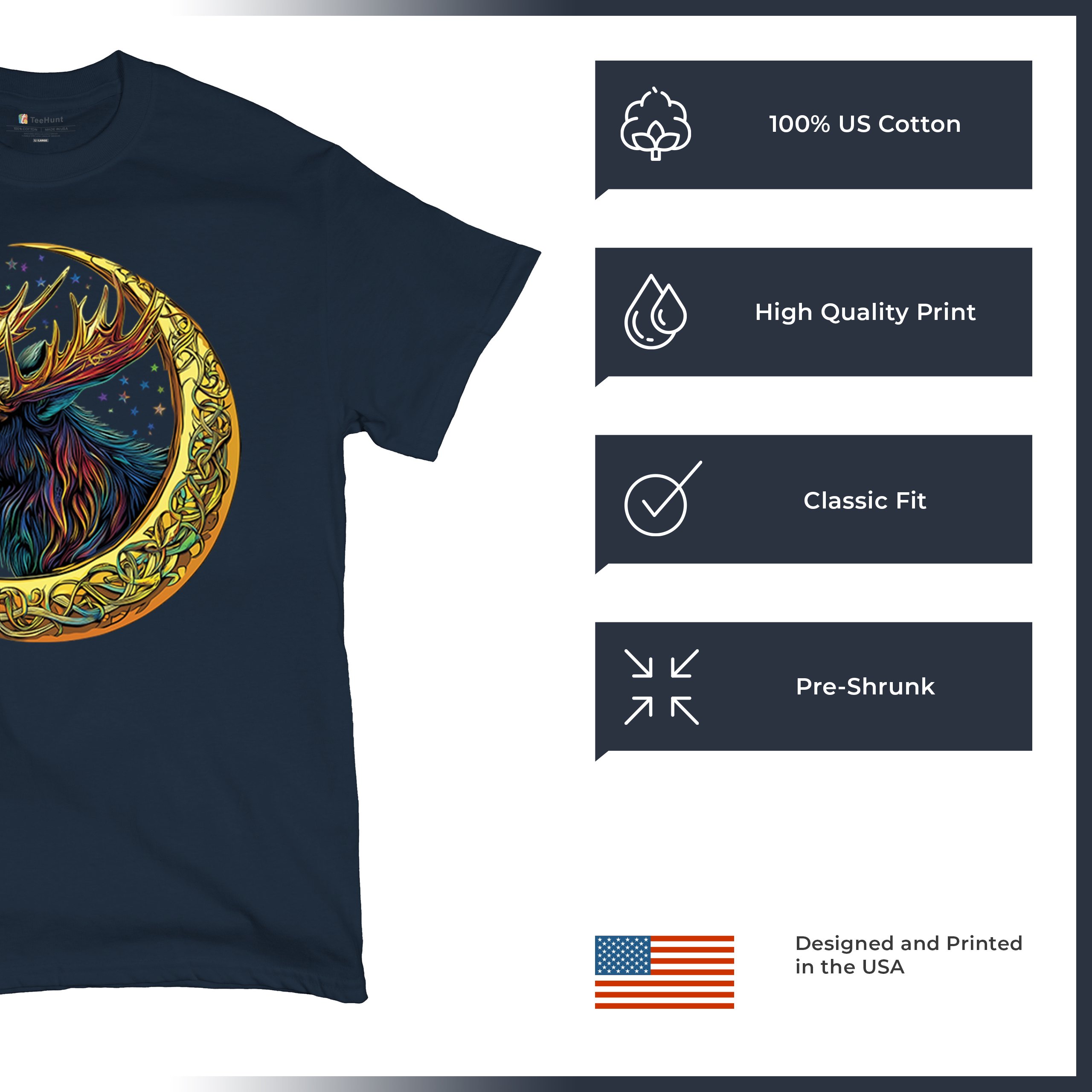 Celtic Moon Moose T-shirt Mystical Beast Majestic Cosmic Wildlife Men's Tee - Picture 56 of 113