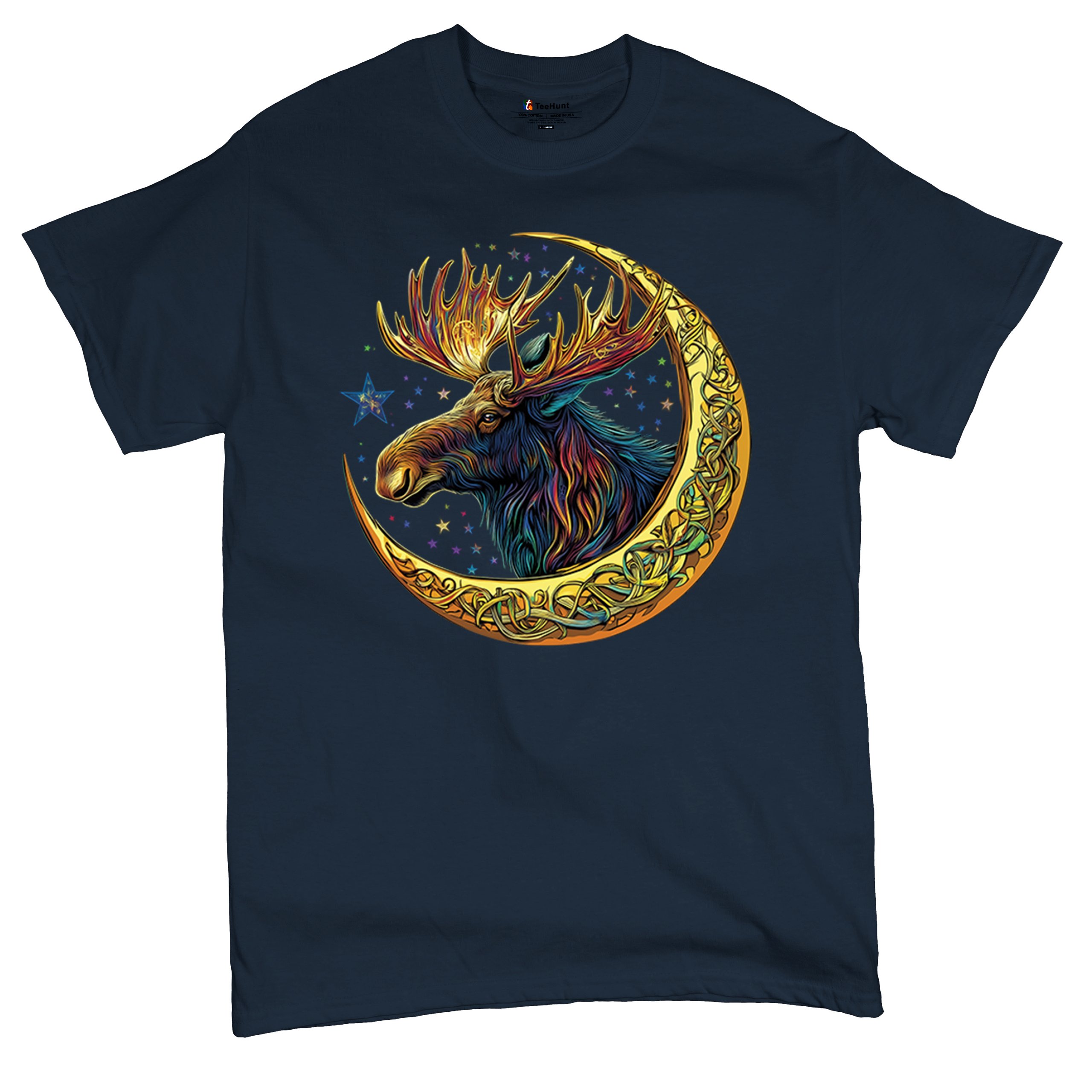 Celtic Moon Moose T-shirt Mystical Beast Majestic Cosmic Wildlife Men's Tee - Picture 55 of 113