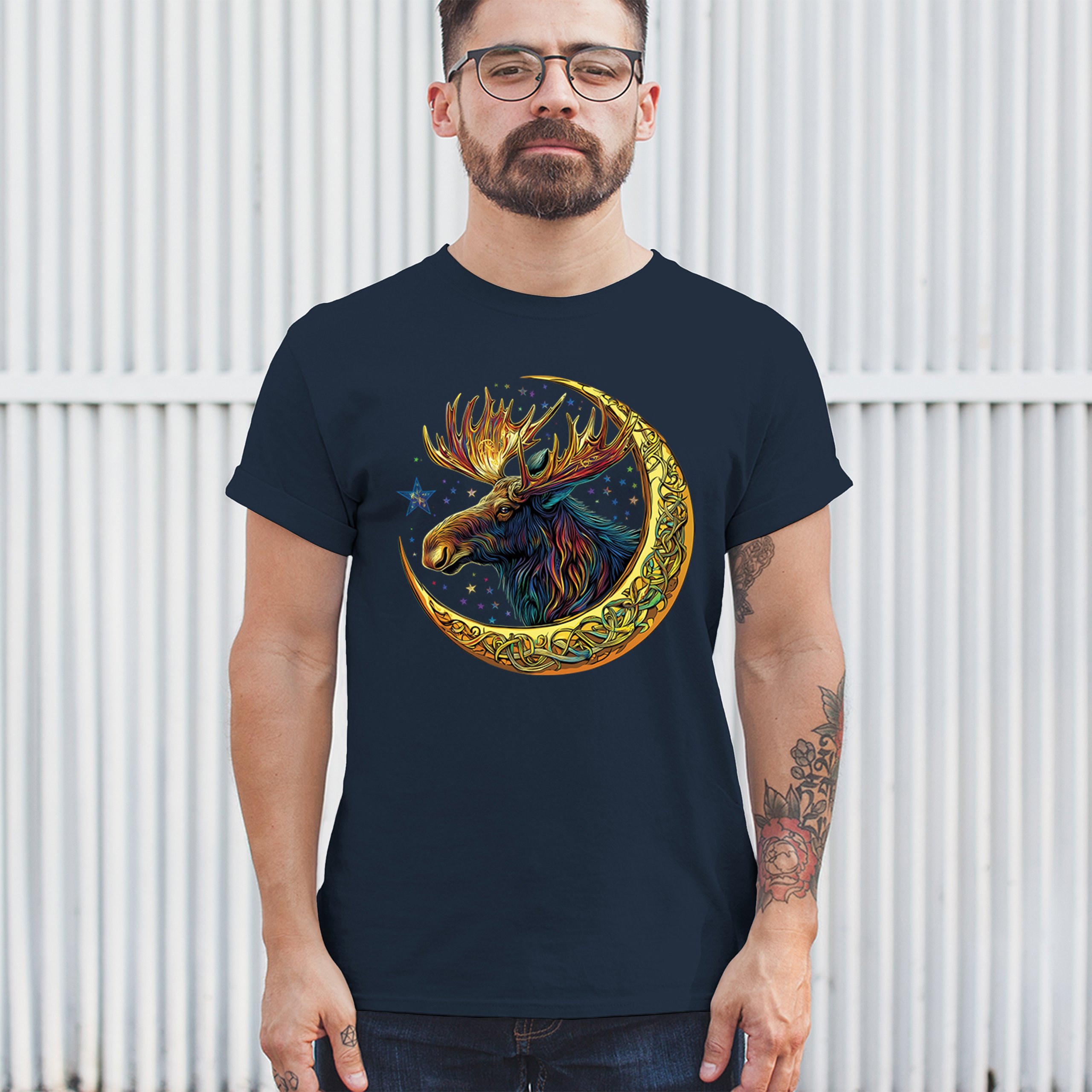 Celtic Moon Moose T-shirt Mystical Beast Majestic Cosmic Wildlife Men's Tee - Picture 54 of 113