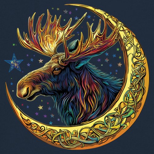 Celtic Moon Moose T-shirt Mystical Beast Majestic Cosmic Wildlife Men's Tee - Picture 53 of 113